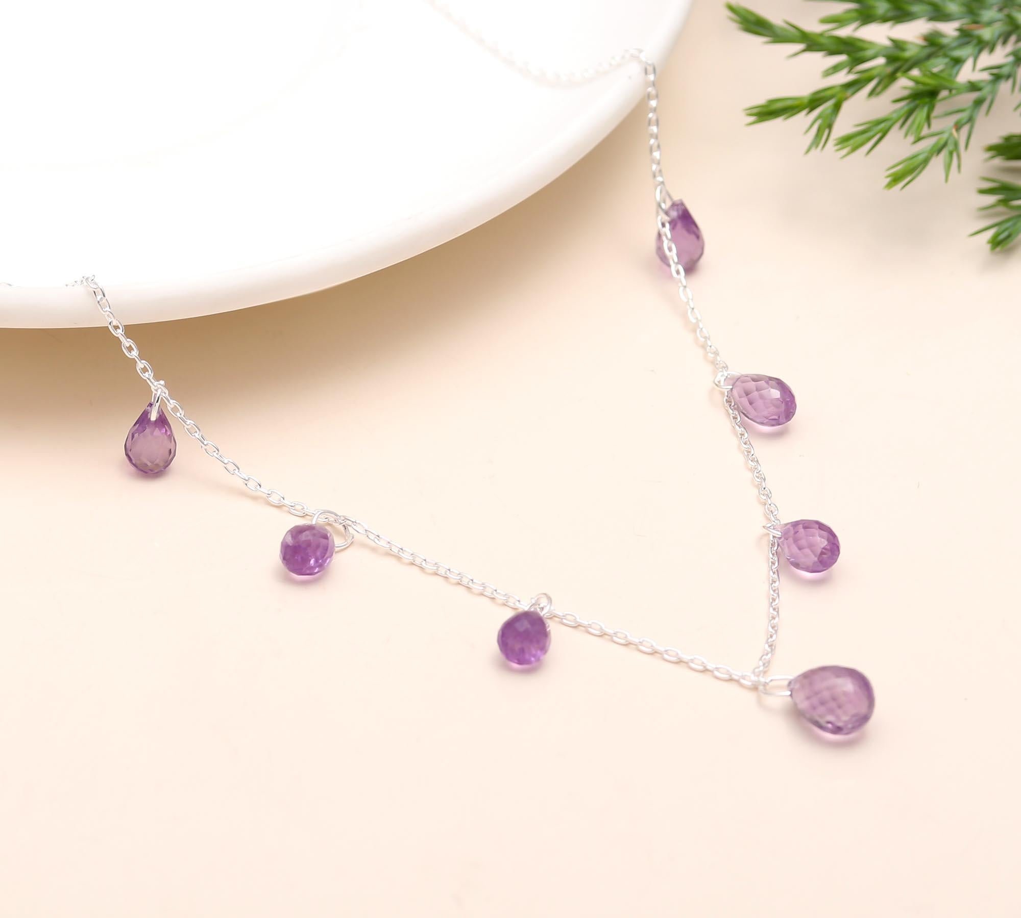 925 Sterling Silver Amethyst Designer Necklace Anchor Chain