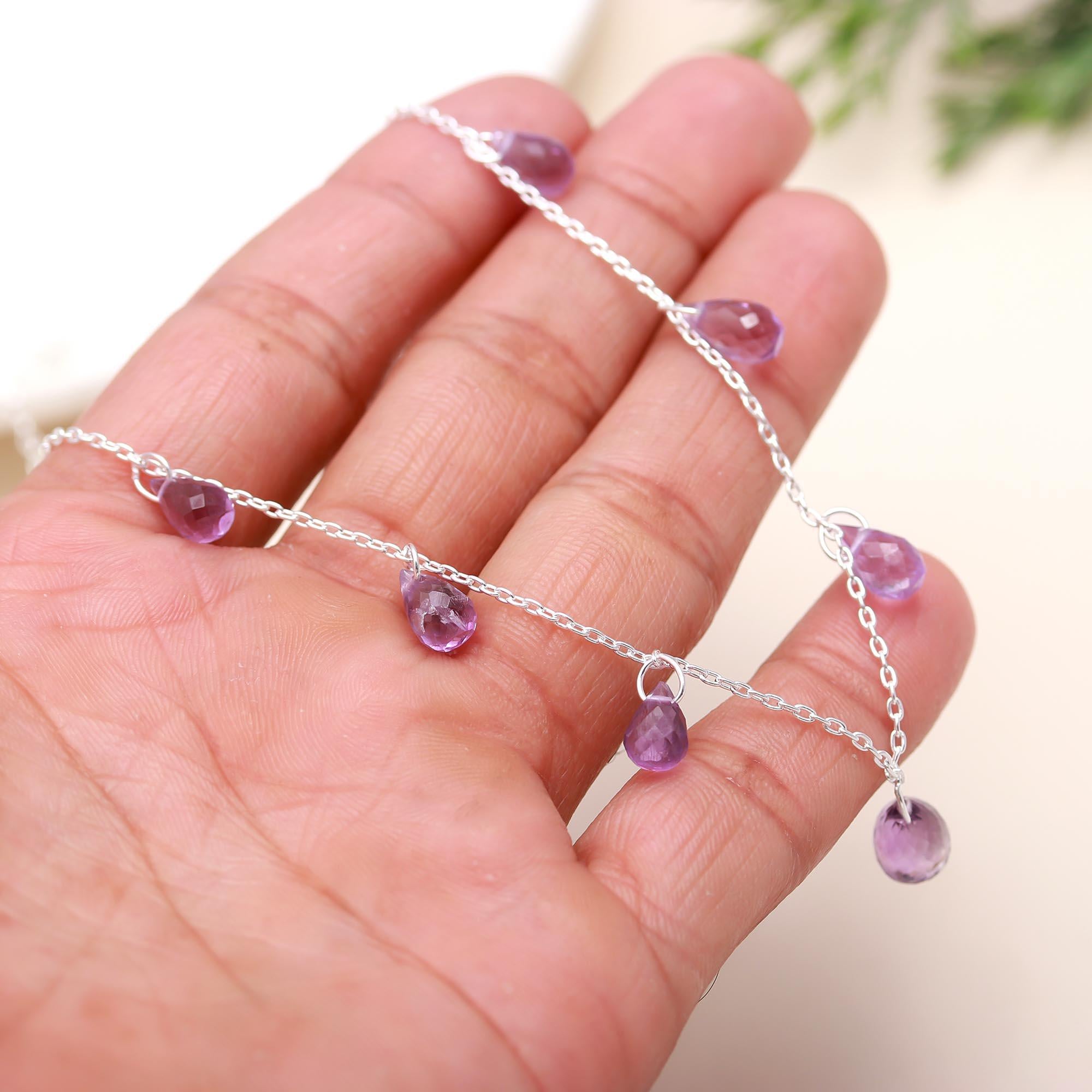 925 Silver Amethyst Beads Chain Necklace