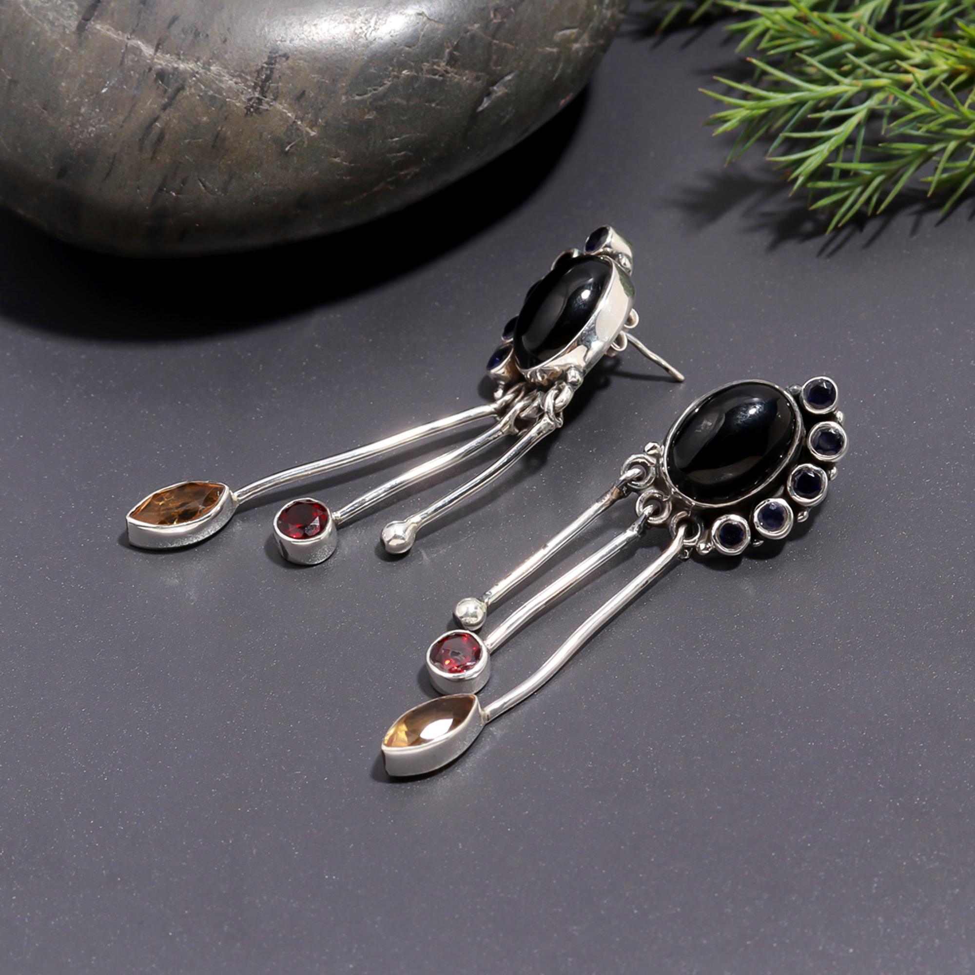 925 Silver Multi-Stone Drop Earrings