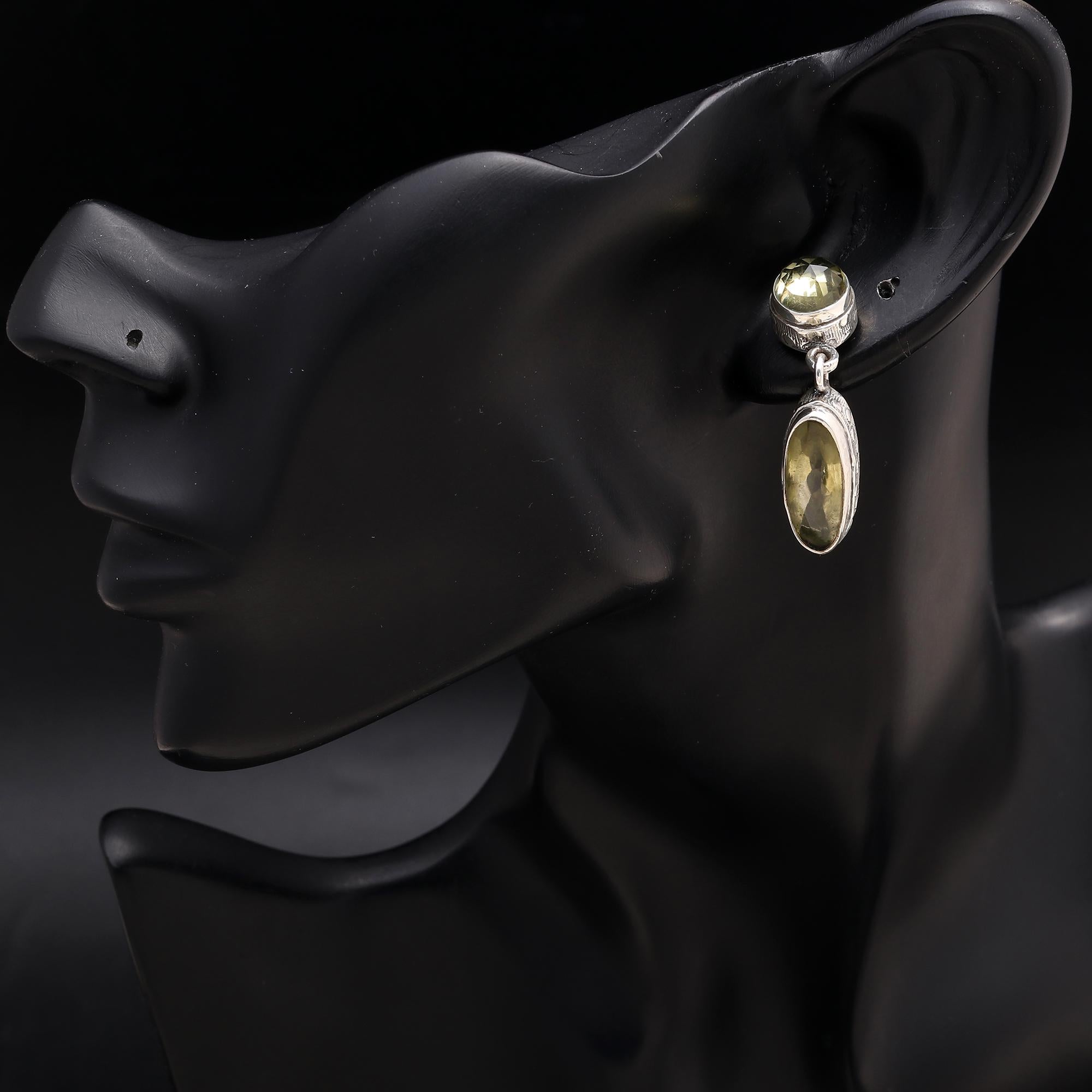 925 Silver Faceted Lemon Quartz Drop Earrings