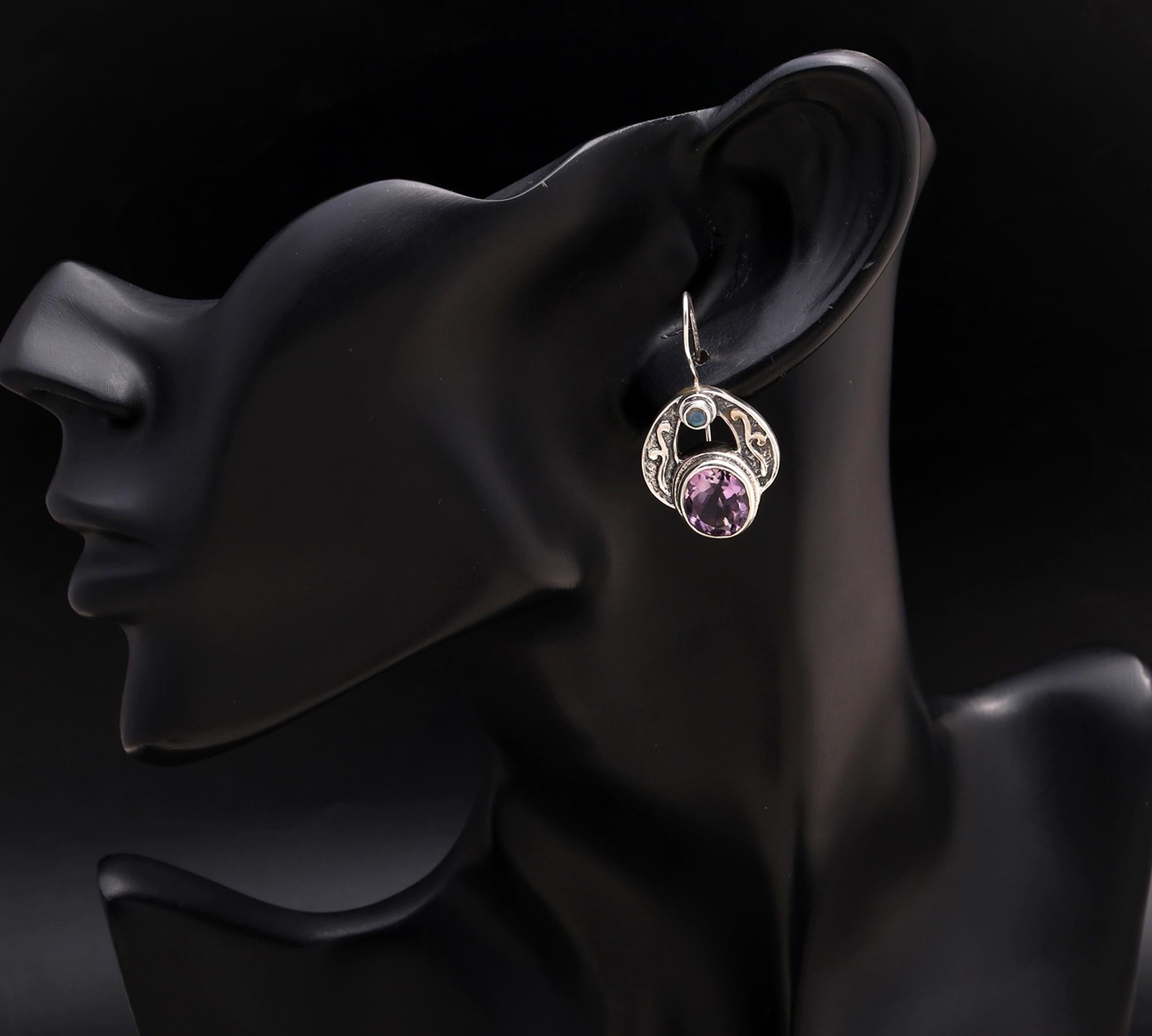 925 Silver Amethyst and Moonstone Dangle Earrings