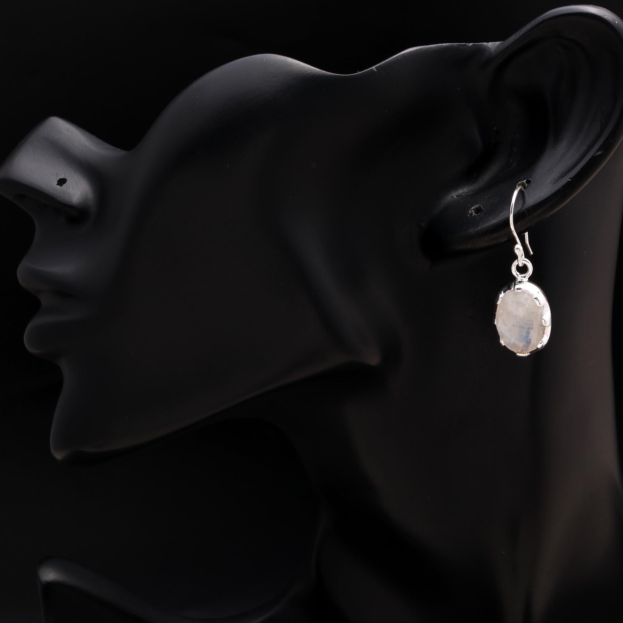 925 Silver Rainbow Moonstone Dangle Earrings