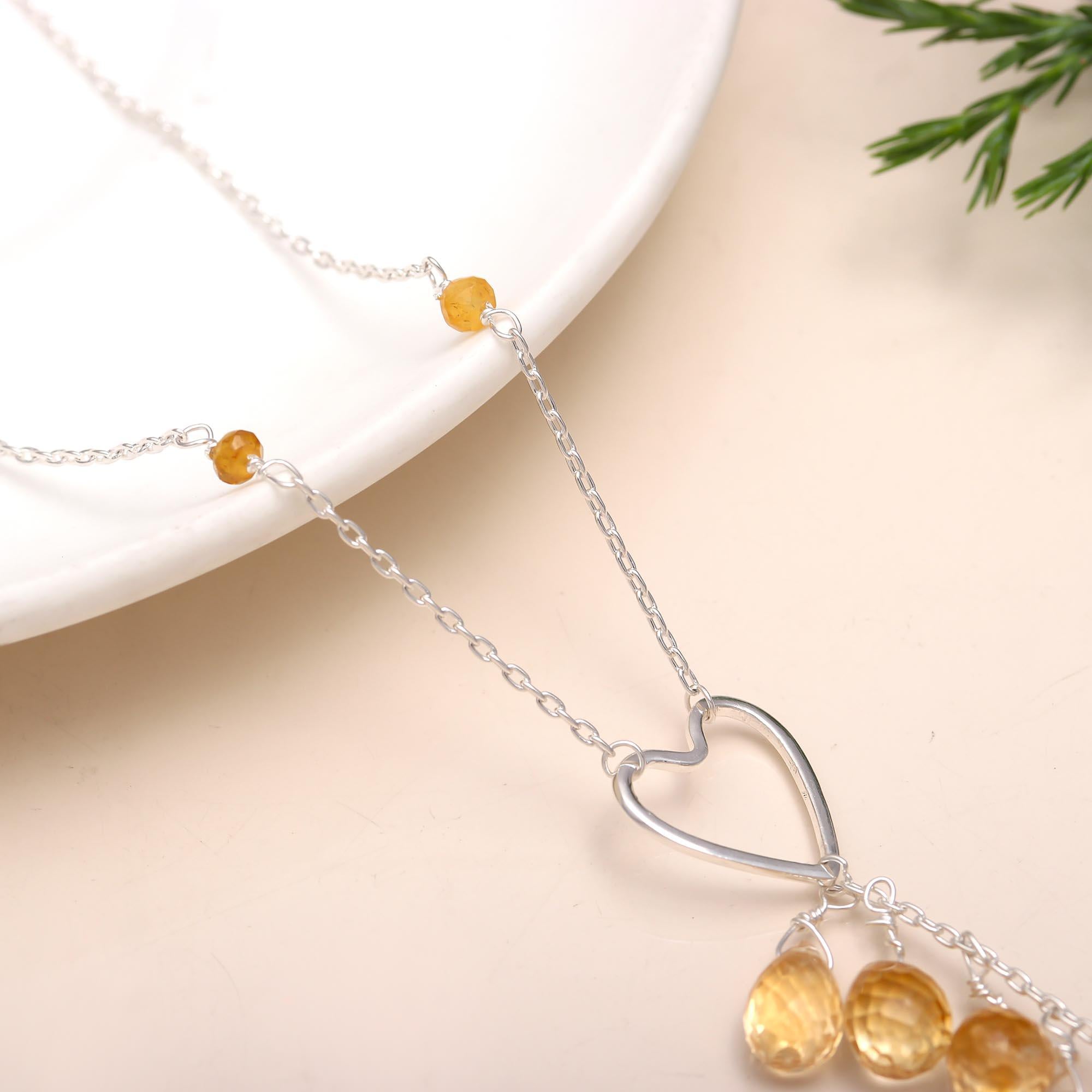 925 Sterling Silver Citrine Designer Necklace Anchor Chain