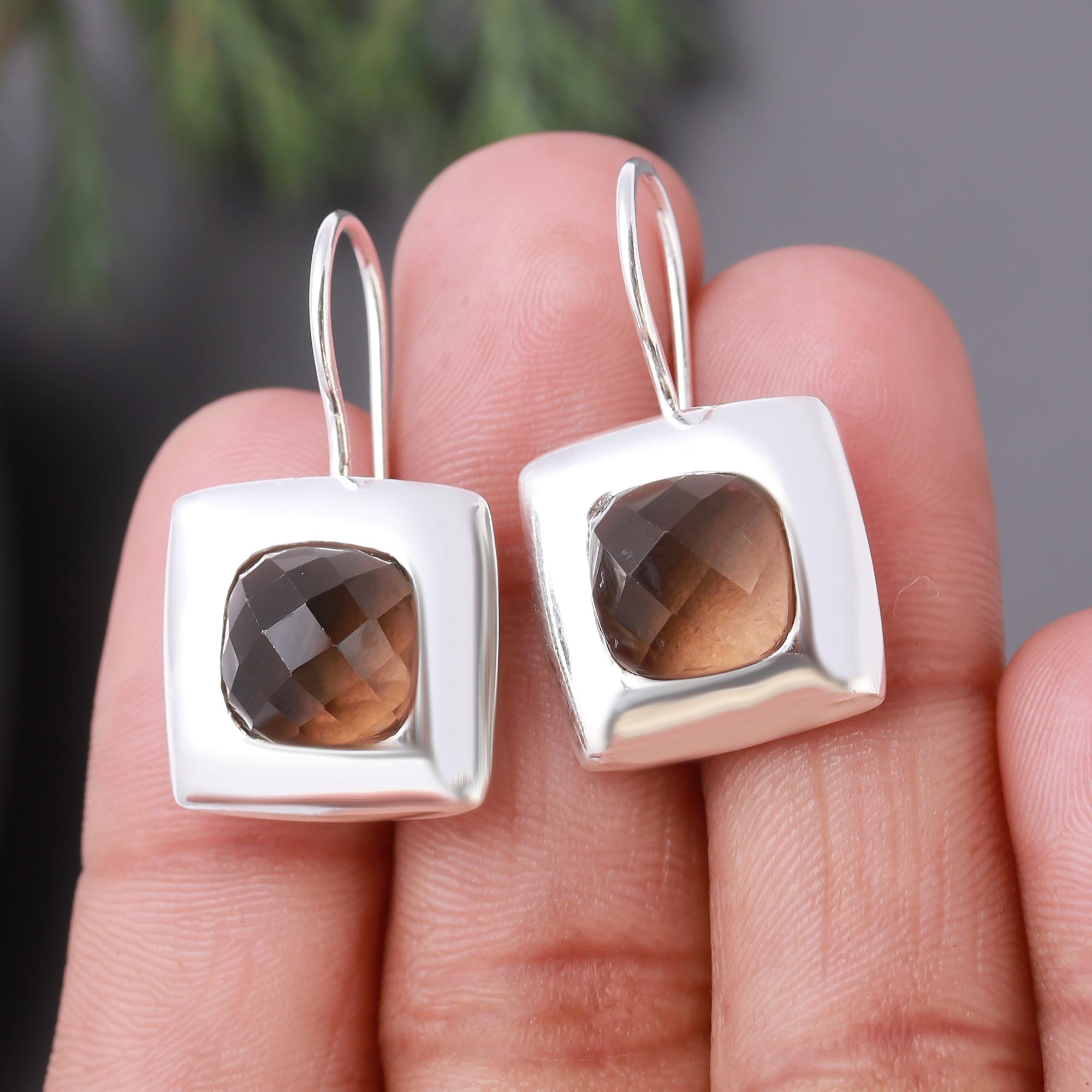 925 Silver Smoky Quartz Dangle Earrings
