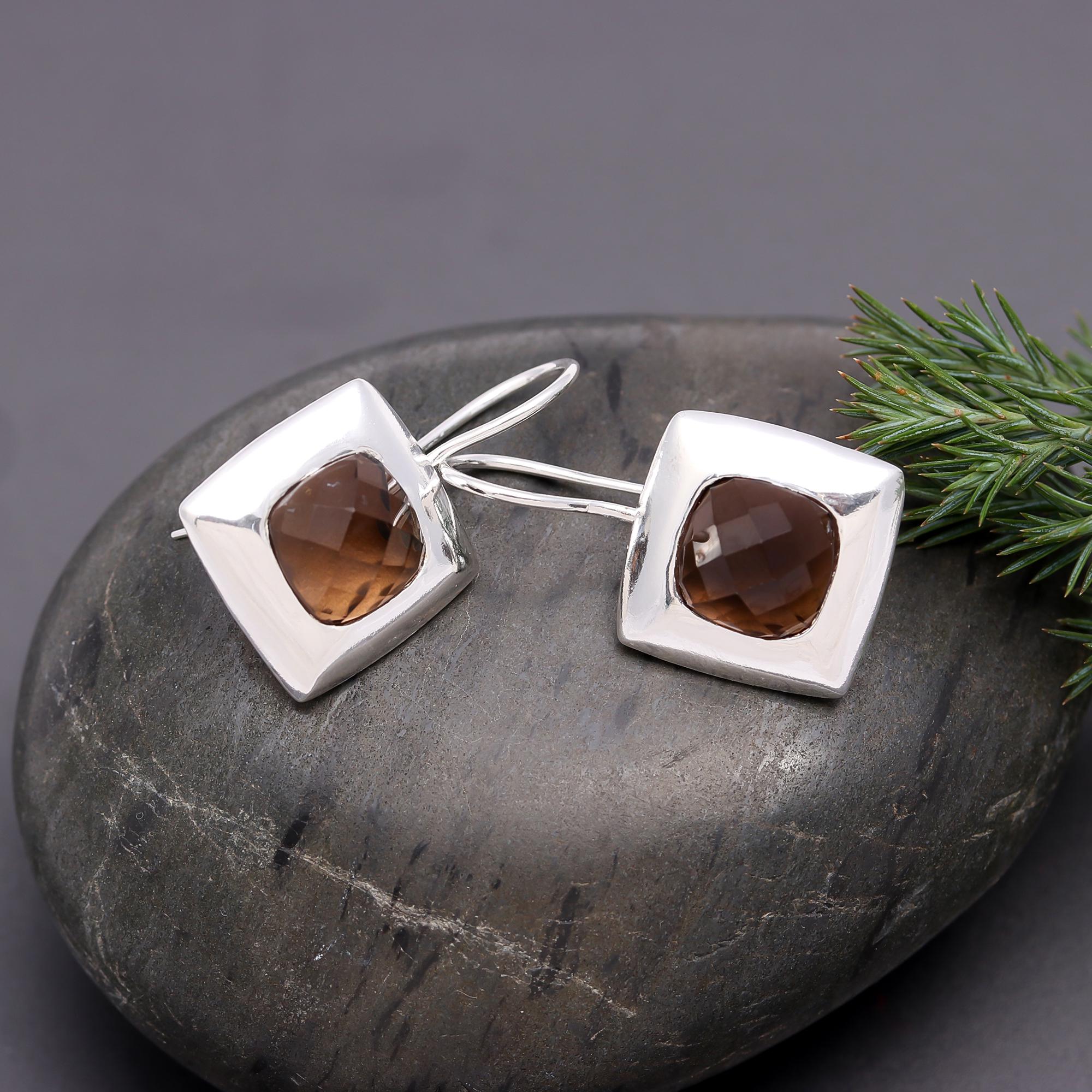 925 Silver Smoky Quartz Dangle Earrings