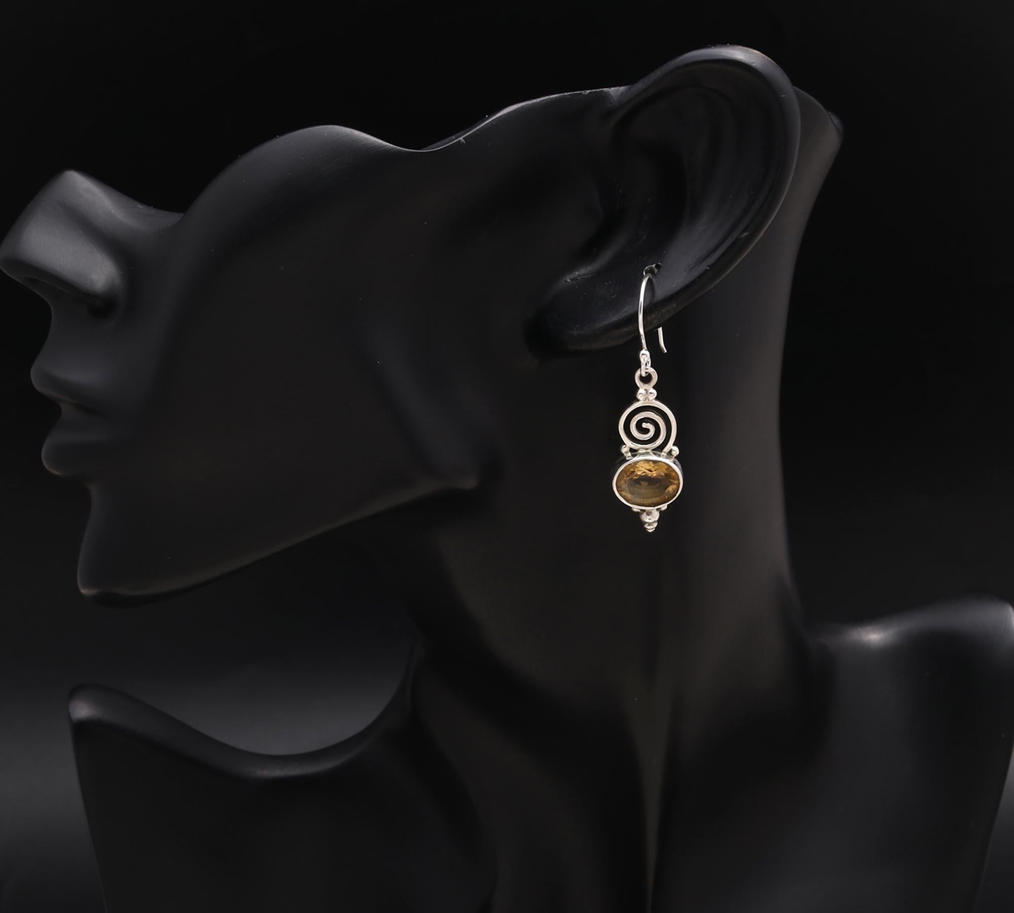 925 Silver Spiral Citrine Dangle Earrings