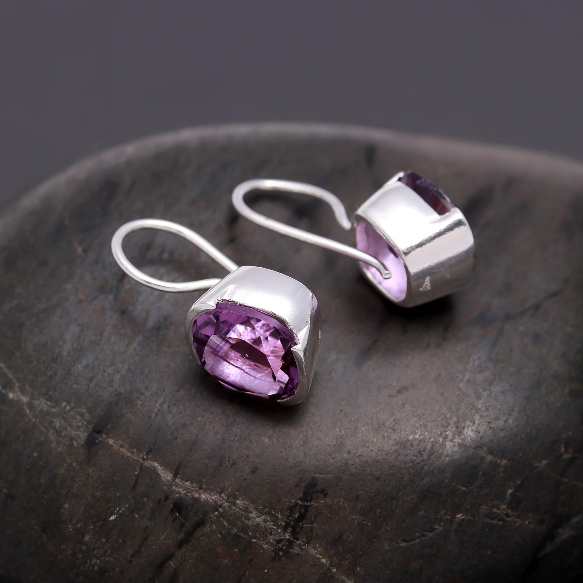 925 Silver Amethyst Dangle Earrings