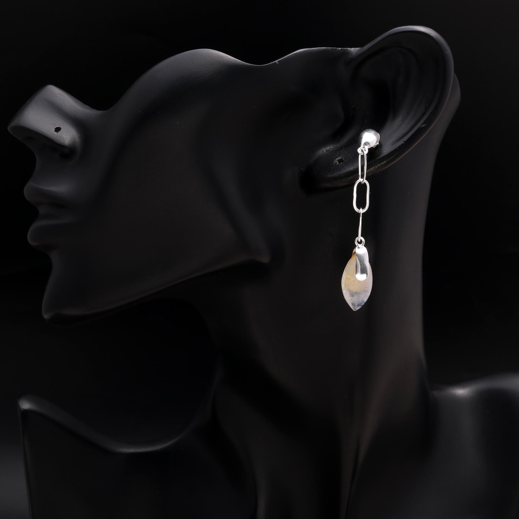 925 Silver Long Chain Moonstone Drop Earrings
