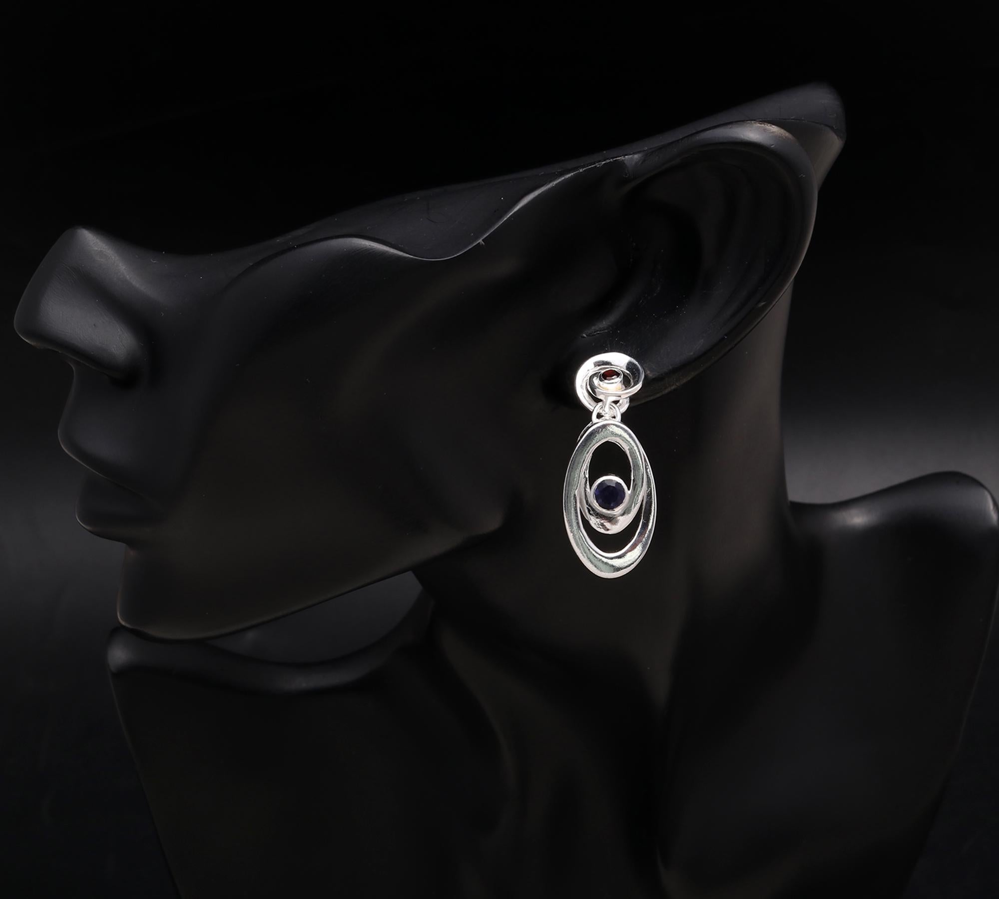 925 Silver Garnet and Iolite Dangle Earrings