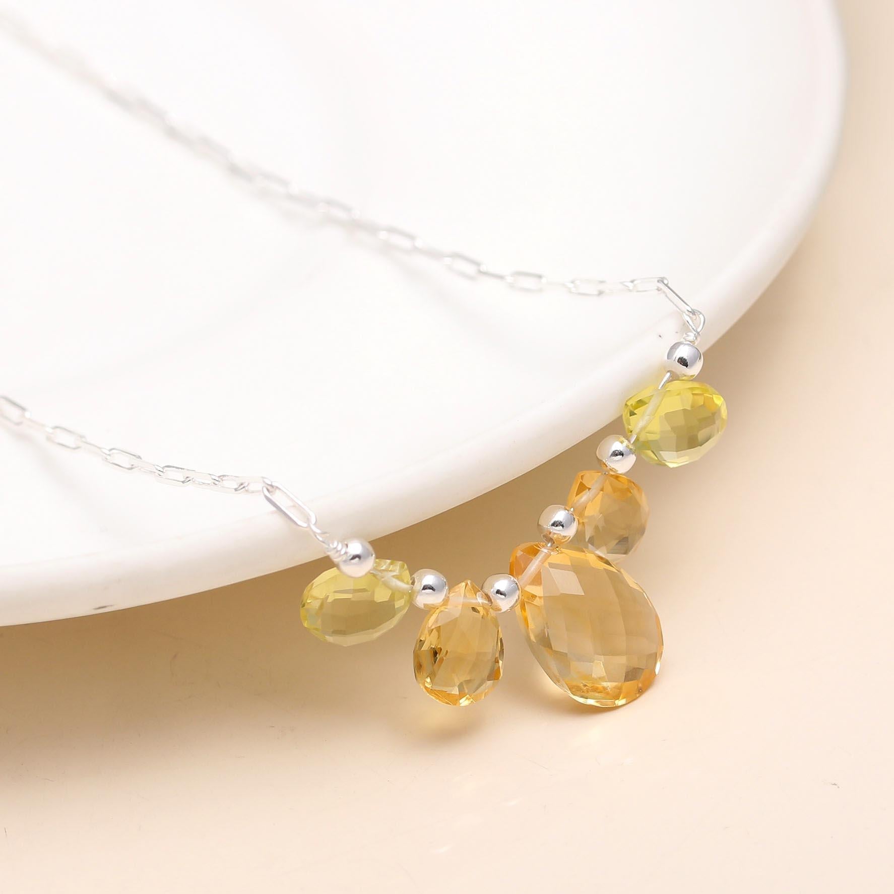 925 Silver Citrine and Lemon Quartz Necklace