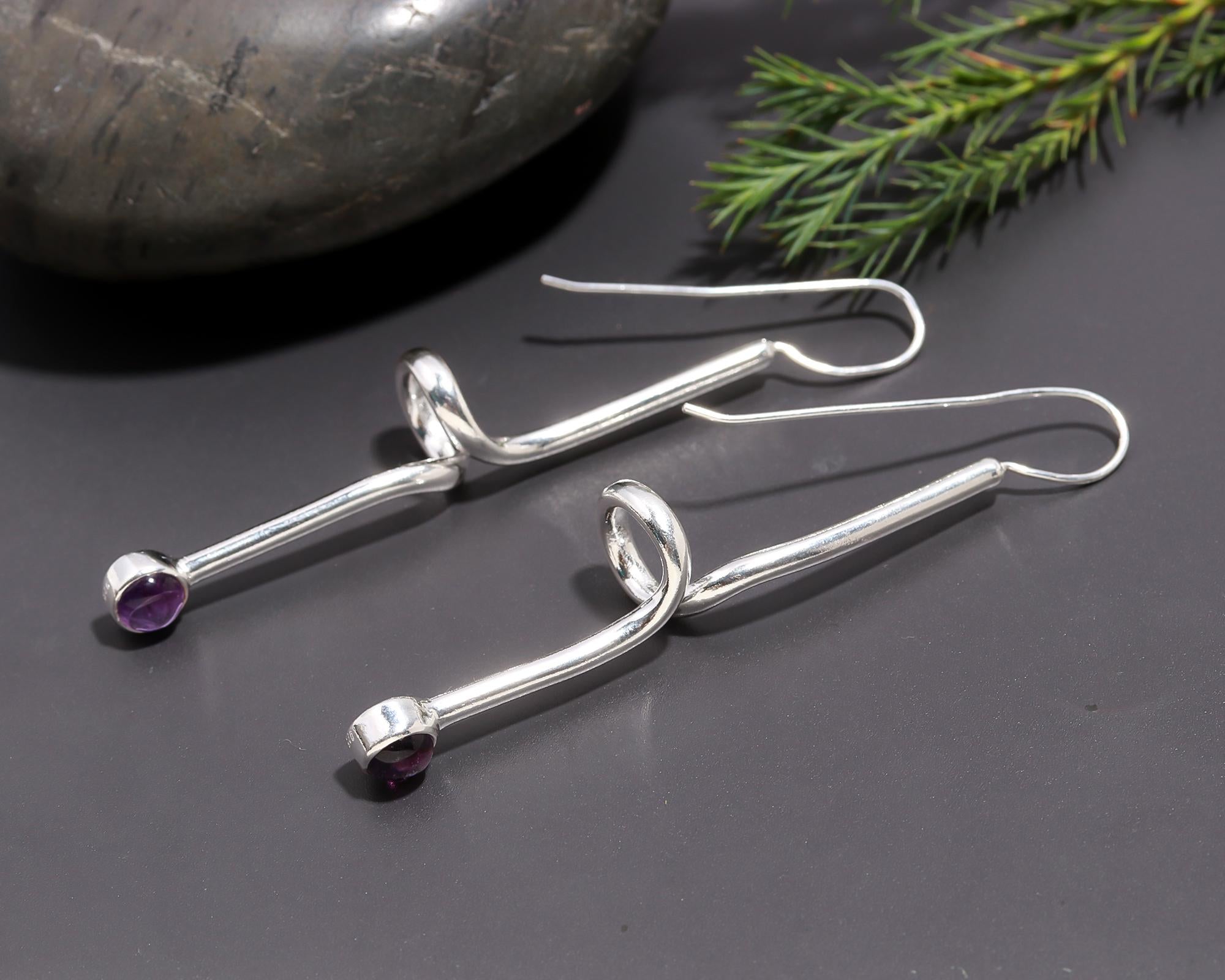 925 Silver Long Drop Amethyst Dangle Earrings