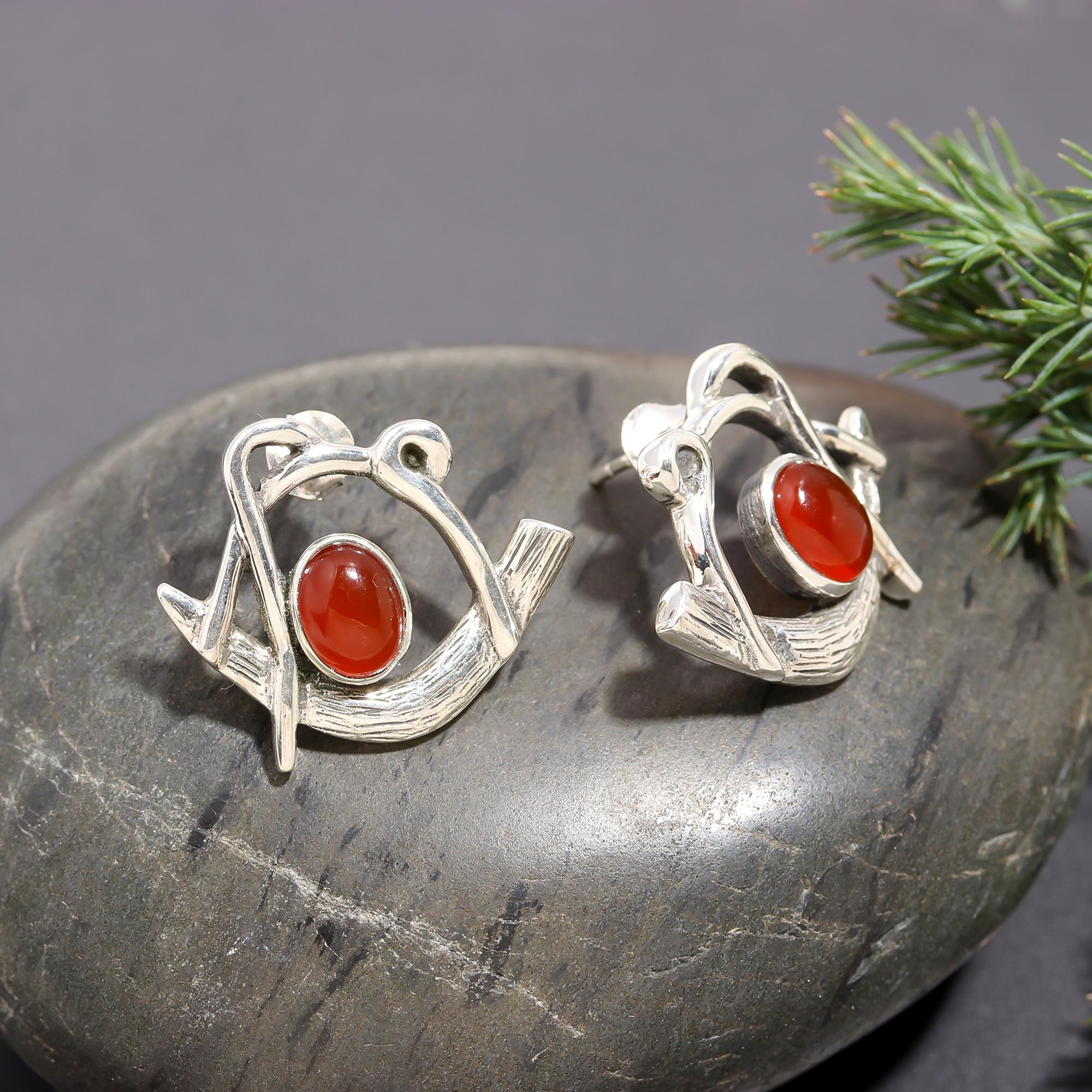 925 Silver Carnelian Stud Earrings