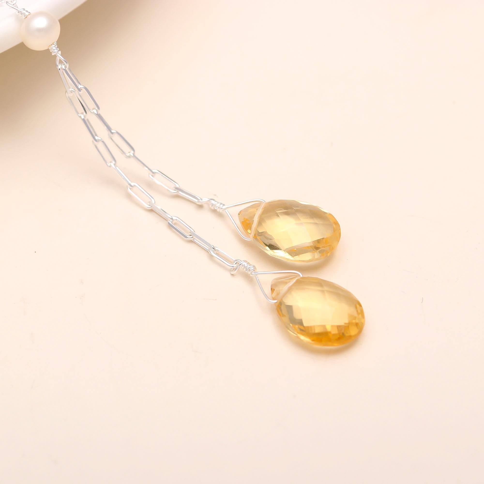 925 Silver Double Citrine Necklace