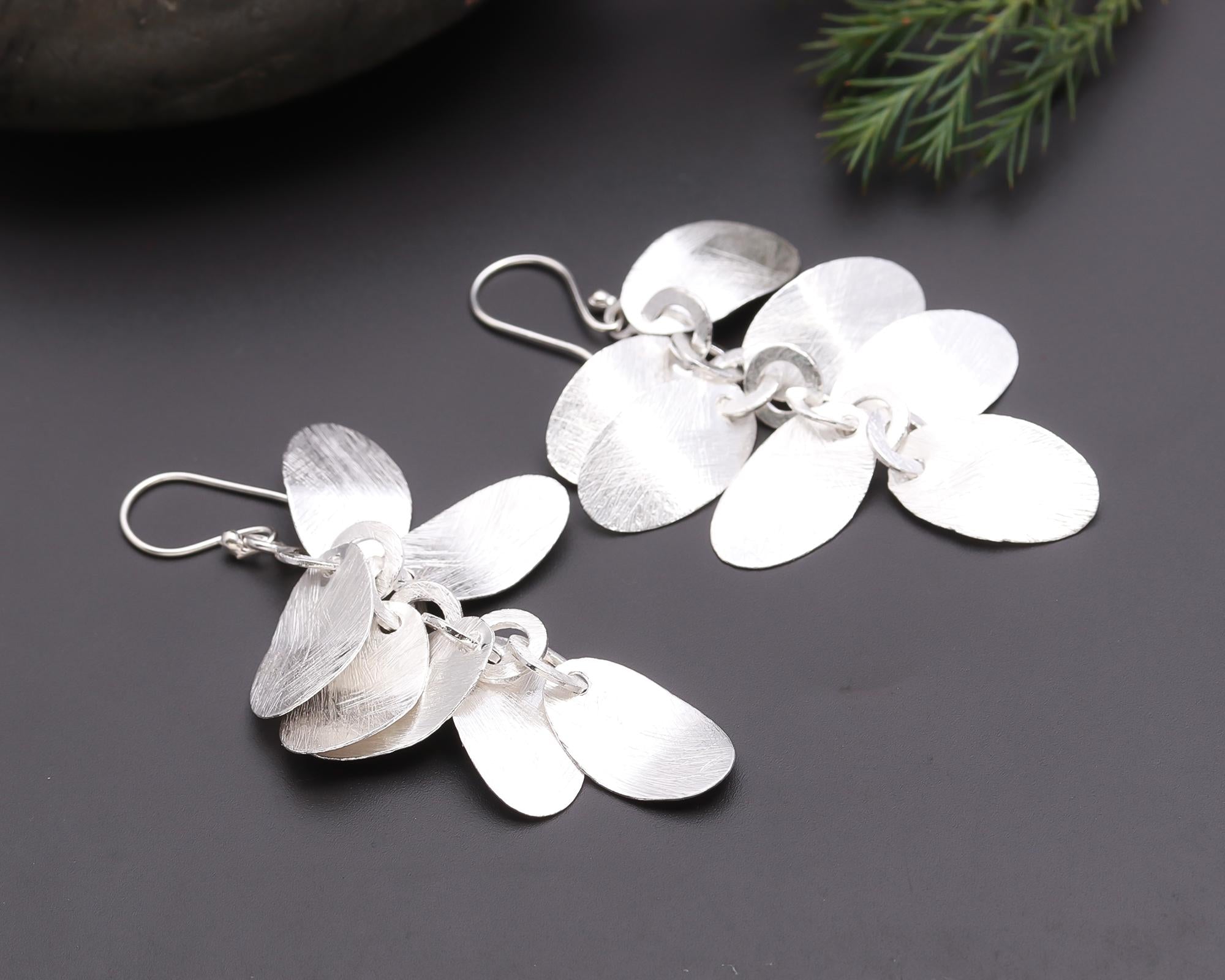925 Silver Layered Leaf Dangle Earrings
