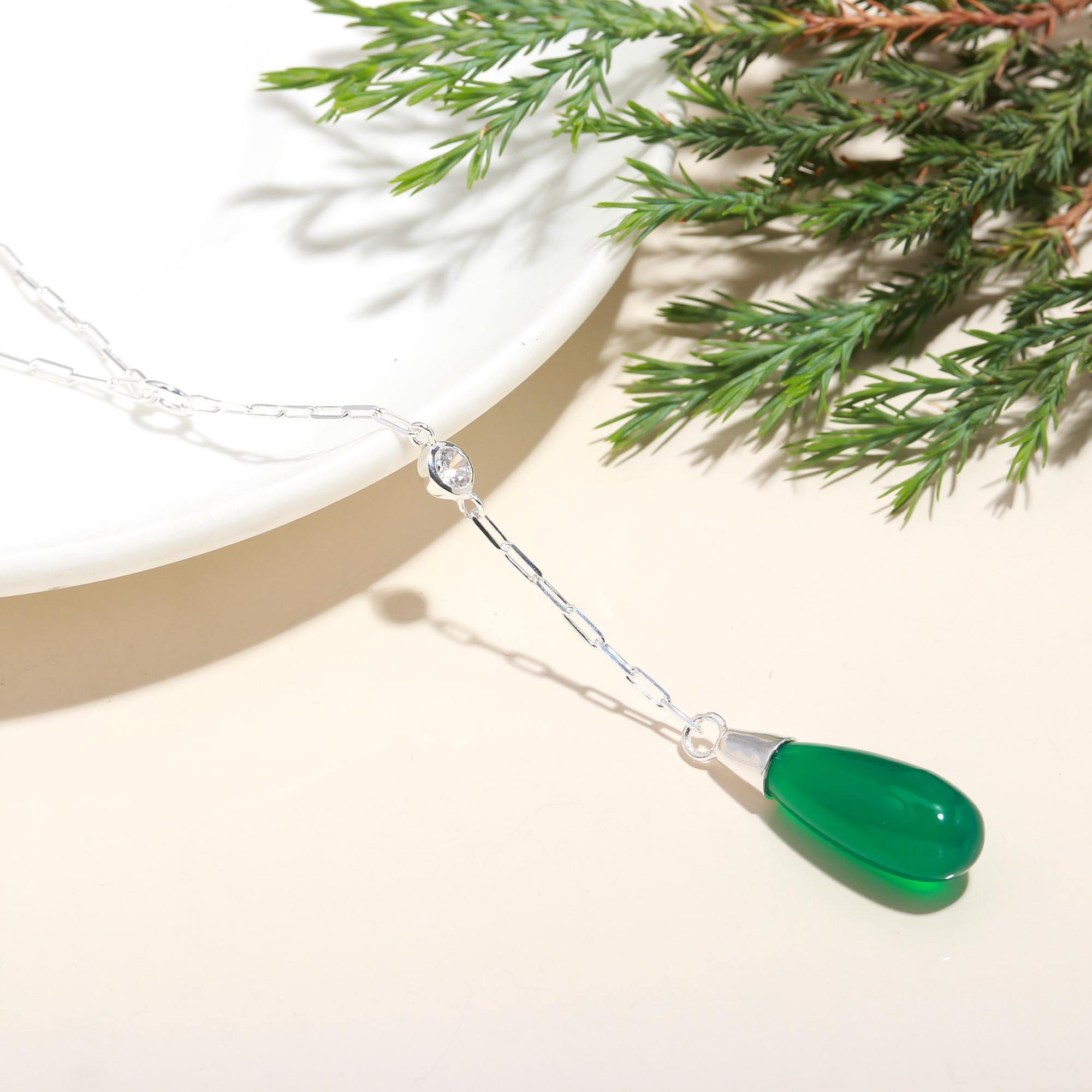 925 Silver Green Onyx Necklace