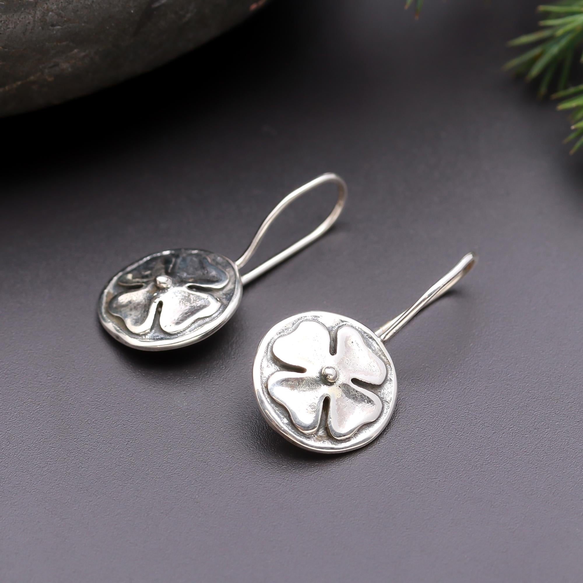 925 Silver Four-Leaf Clover Dangle Earrings