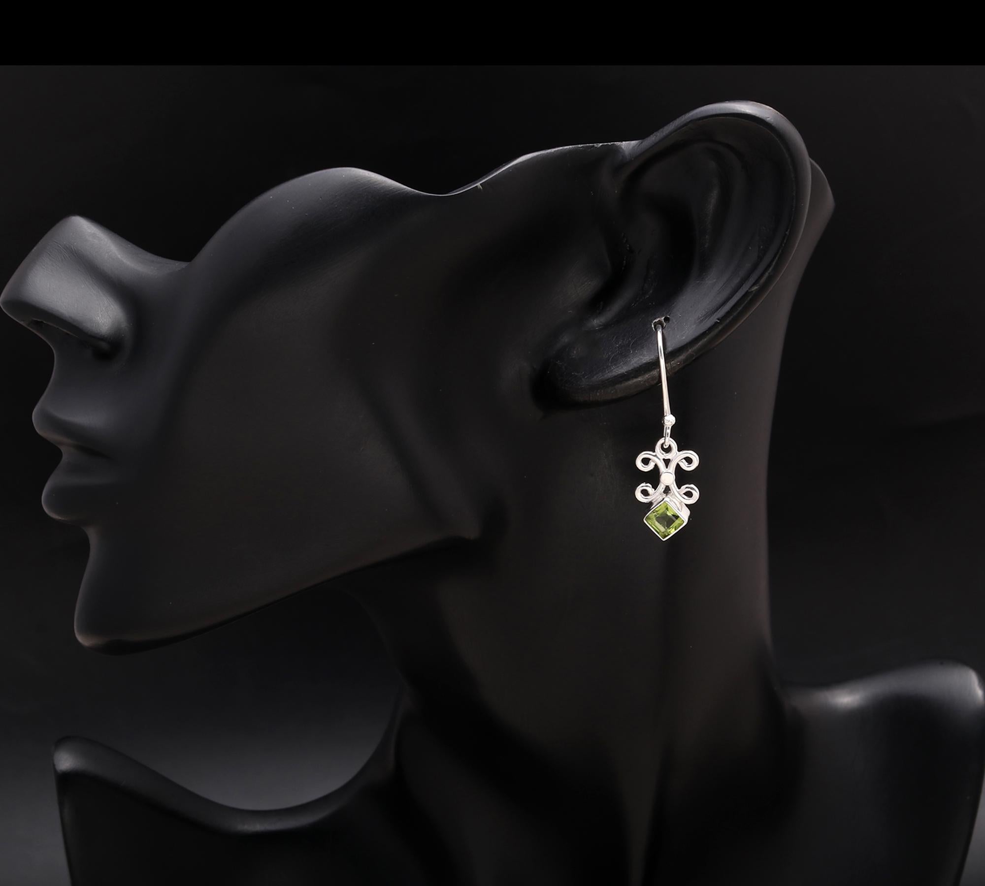 925 Silver Peridot Filigree Dangle Earrings