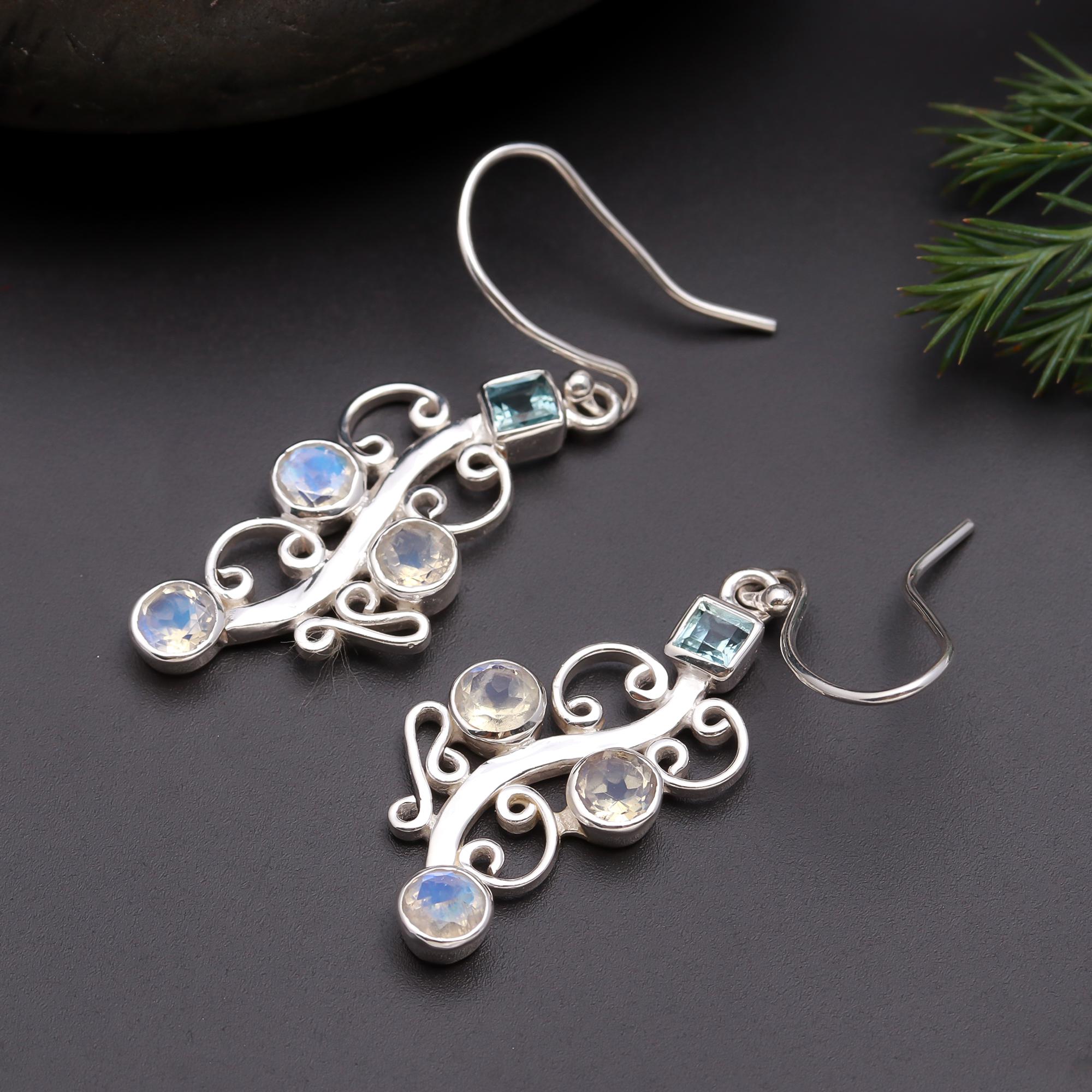 925 Silver Gemstone Filigree Dangle Earrings