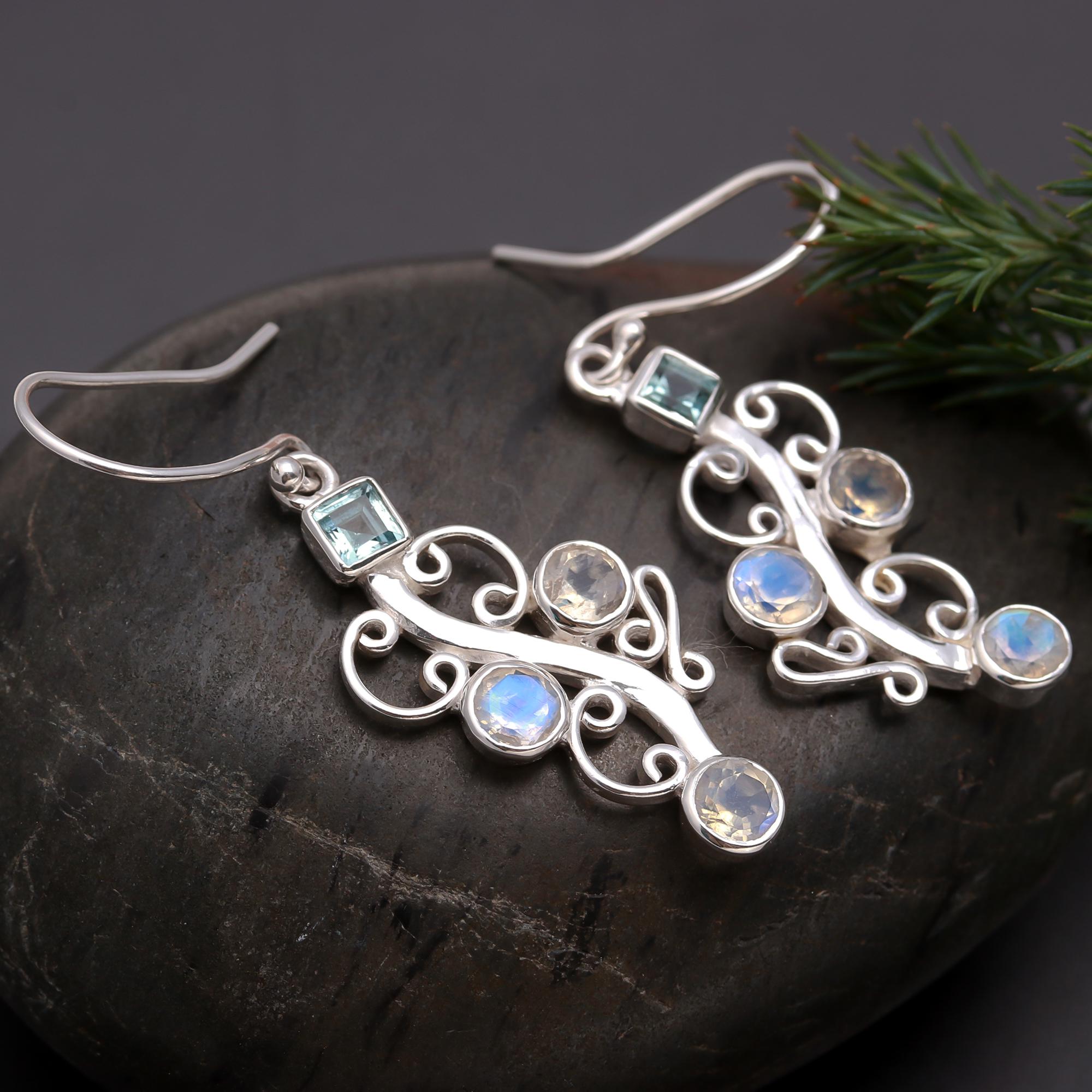 925 Silver Gemstone Filigree Dangle Earrings