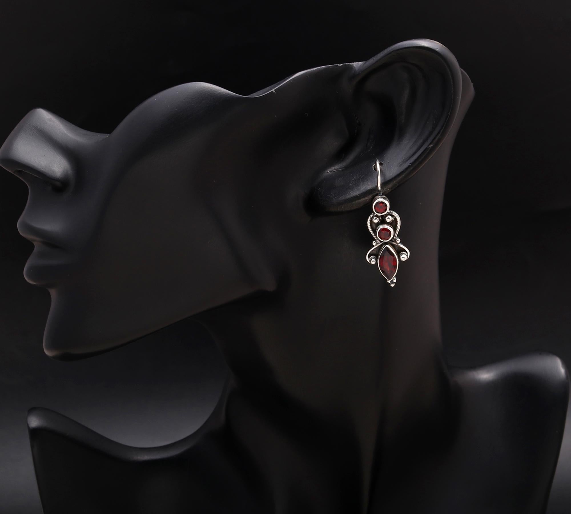 925 Silver Garnet Filigree Dangle Earrings