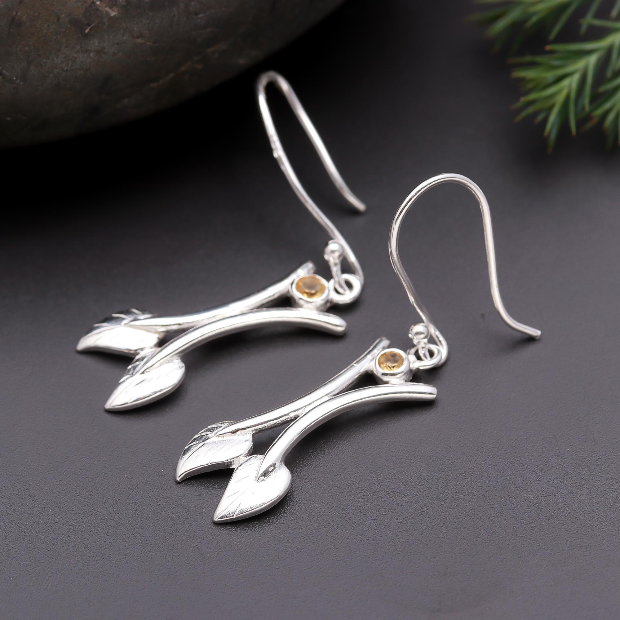925 Silver Leaf Branch Dangle Earrings