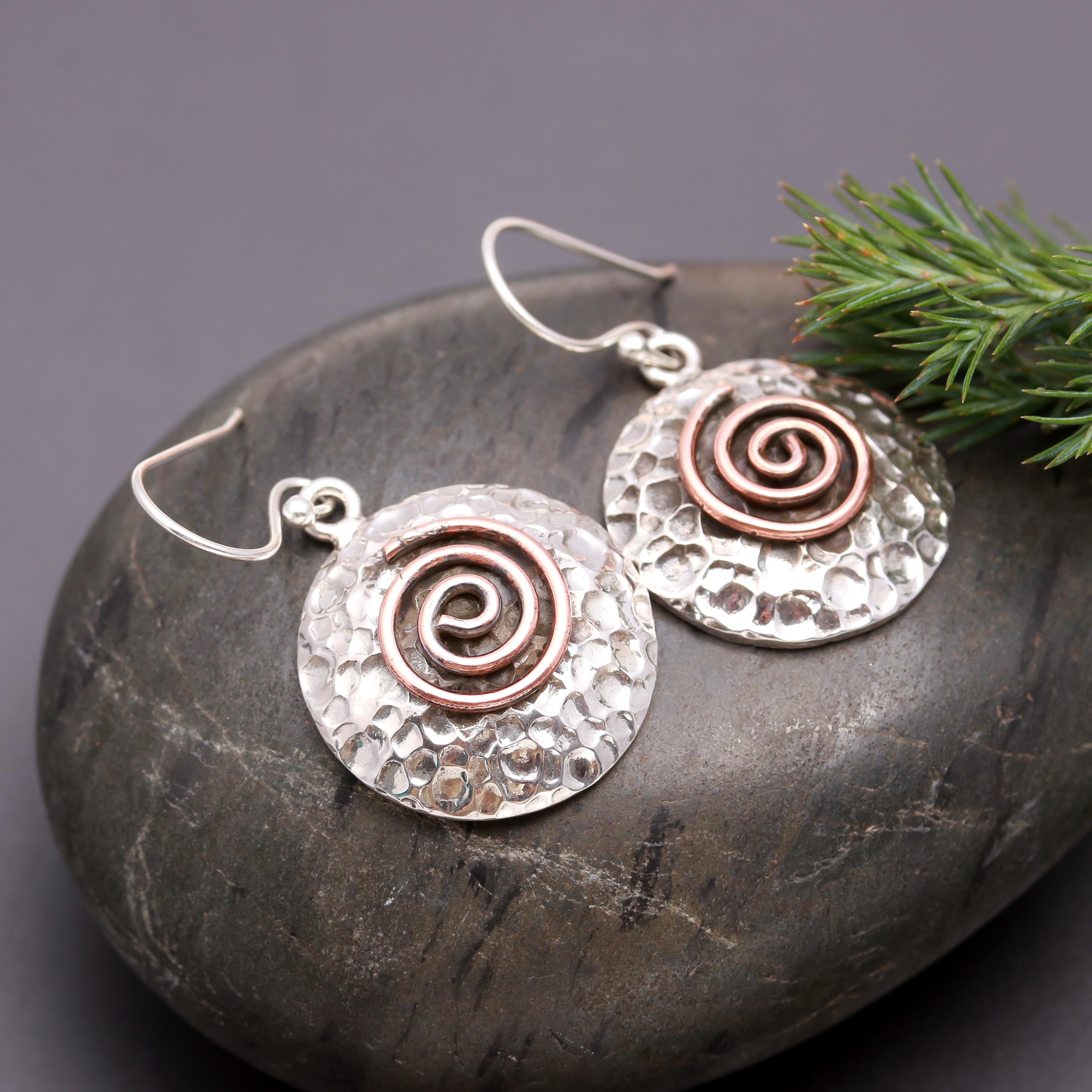 925 Silver Textured Spiral Dangle Earrings