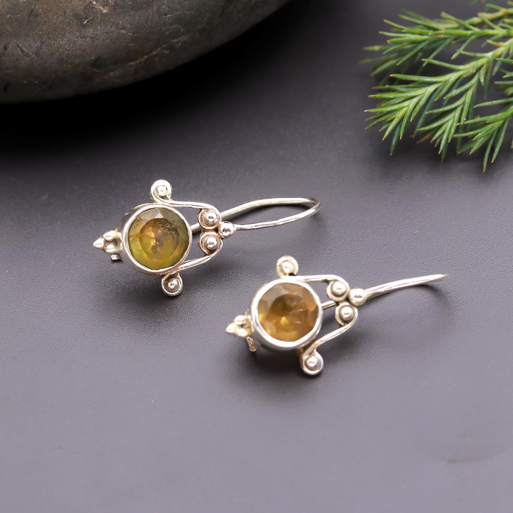 925 Silver Round Blue SapphireDangle Earrings