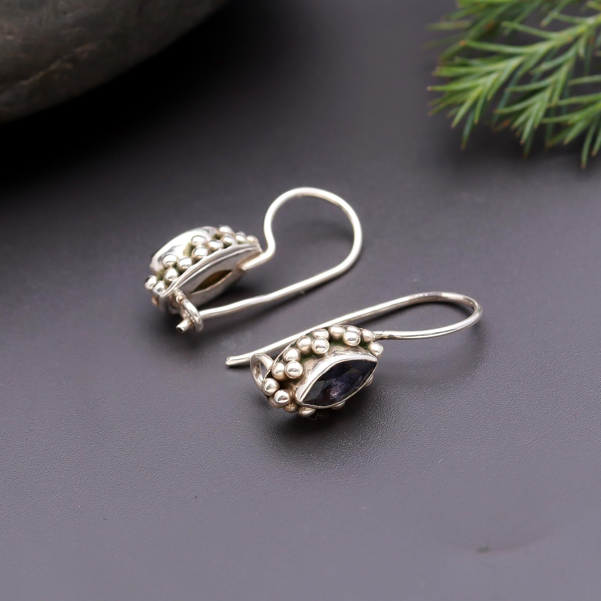 925 Silver Marquise Iolite Dangle Earrings