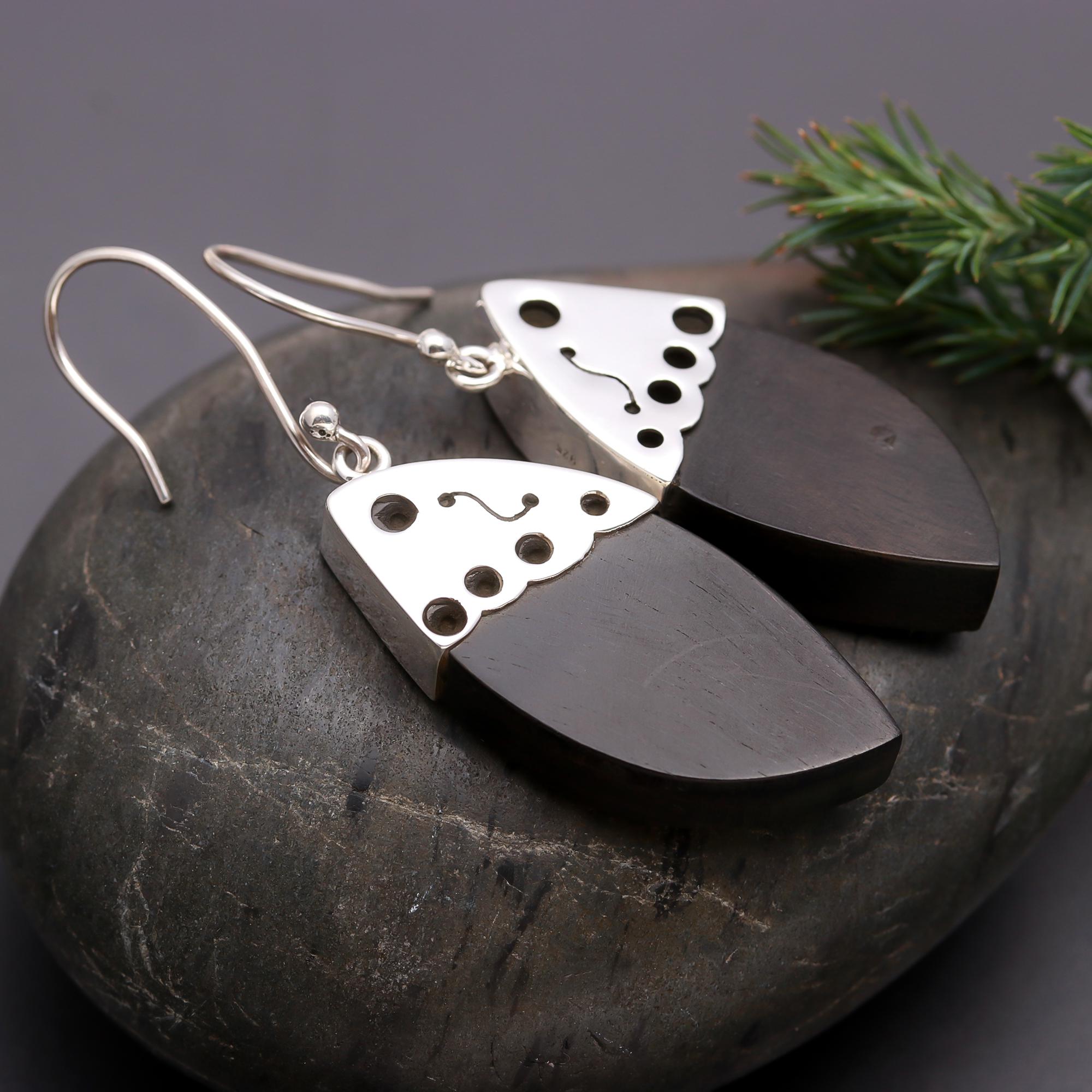 925 Silver Wood Dangle Earrings