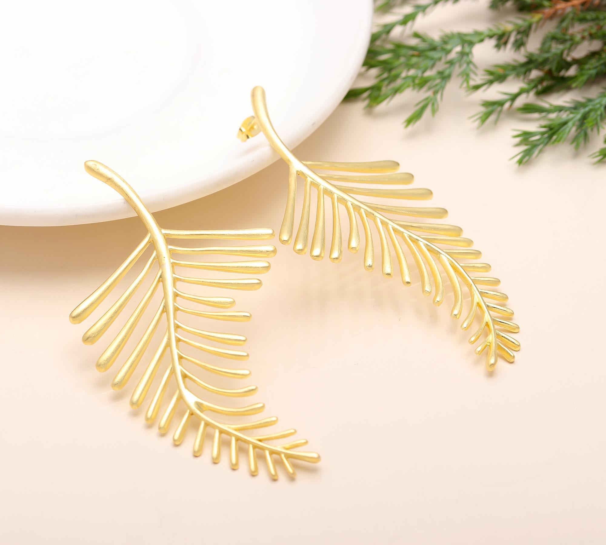 The Golden Frond: Satin Gold Palm Leaf Statement Earrings