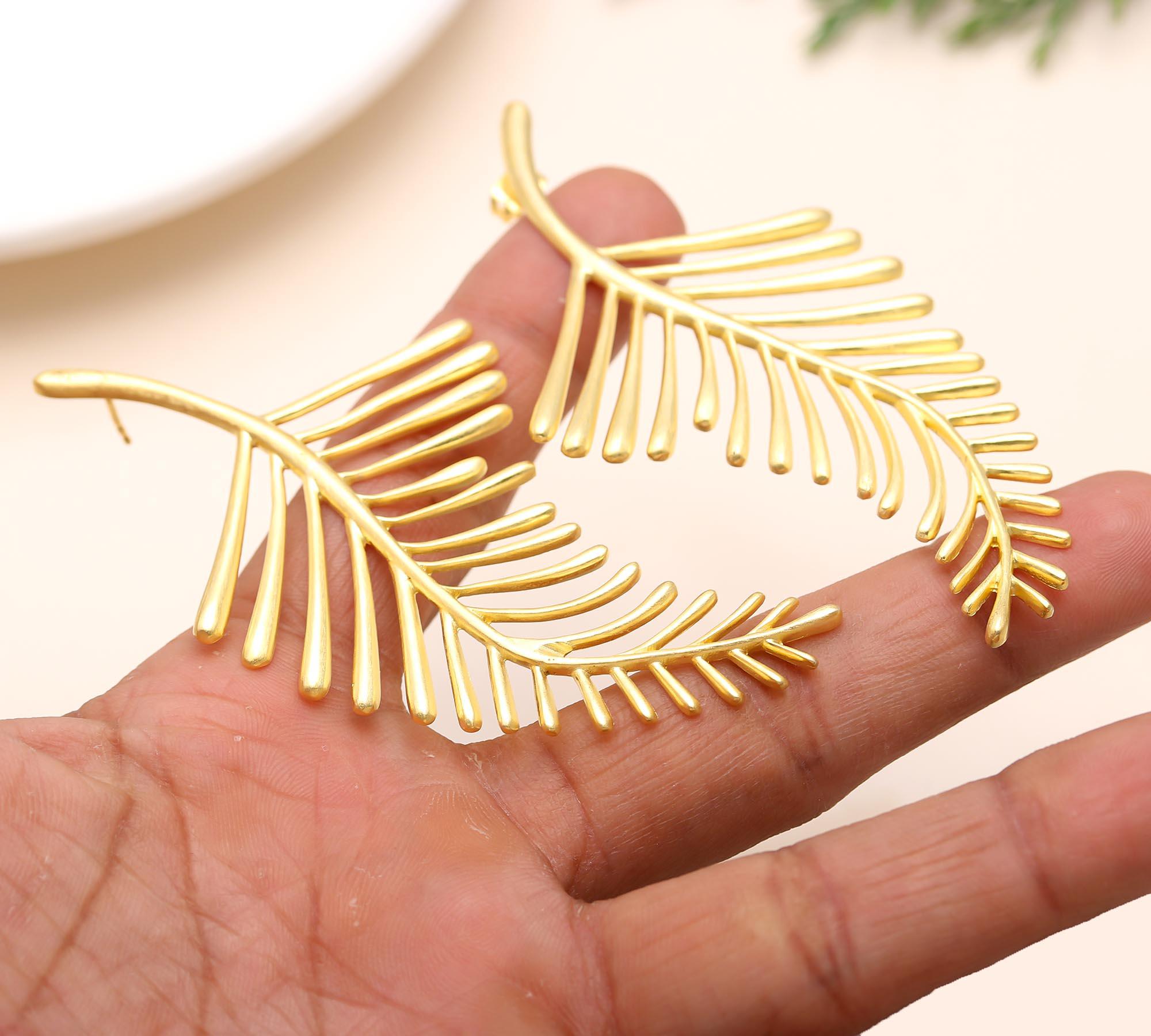 The Golden Frond: Satin Gold Palm Leaf Statement Earrings