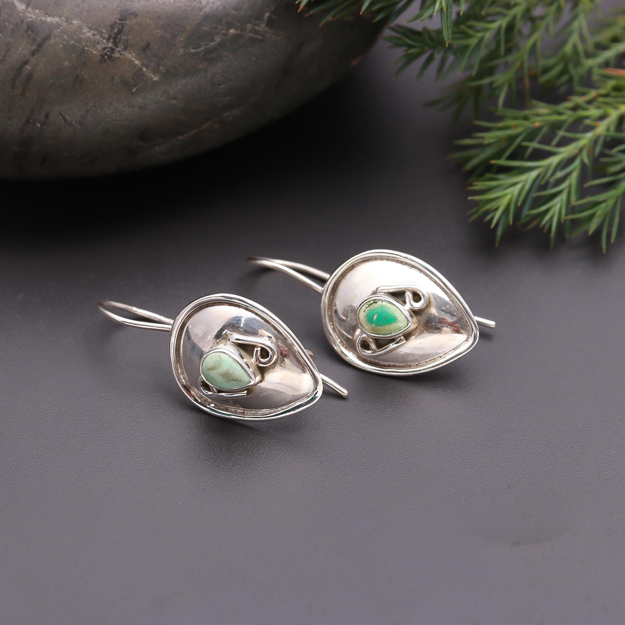 925 Silver Teardrop Turquoise Dangle Earrings