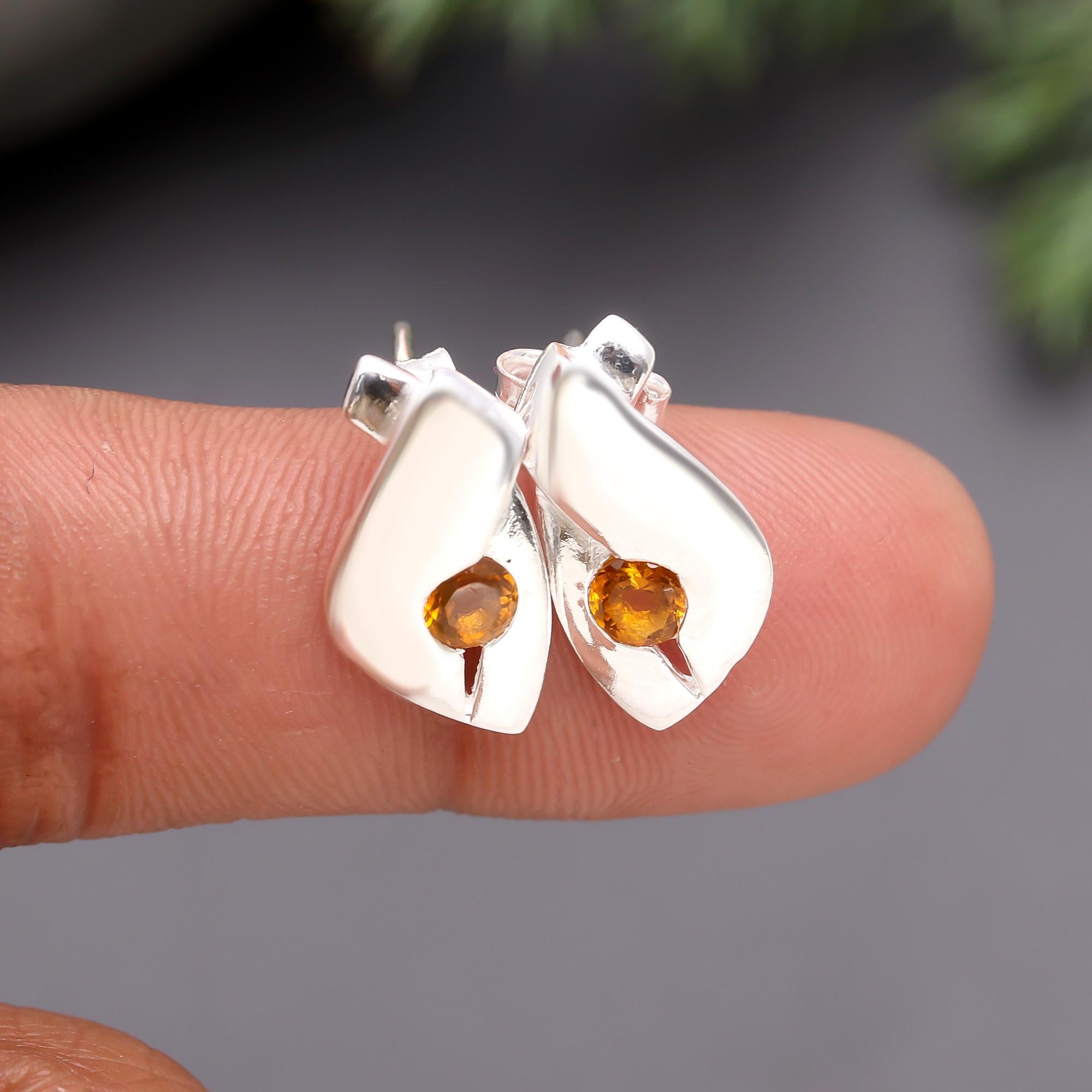 925 Silver Citrine Stud Earrings