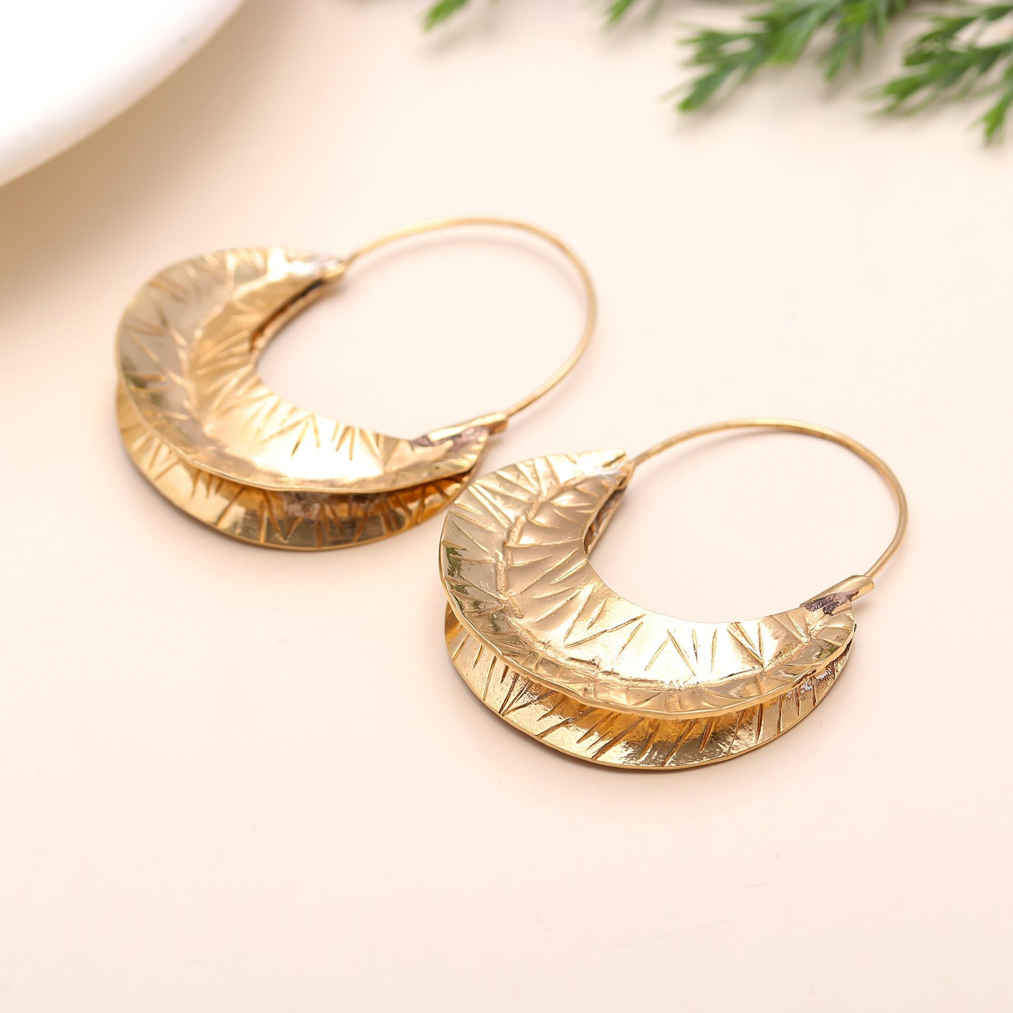 Textured Bali Hoop Earrings in Brass  Hypoallergenic