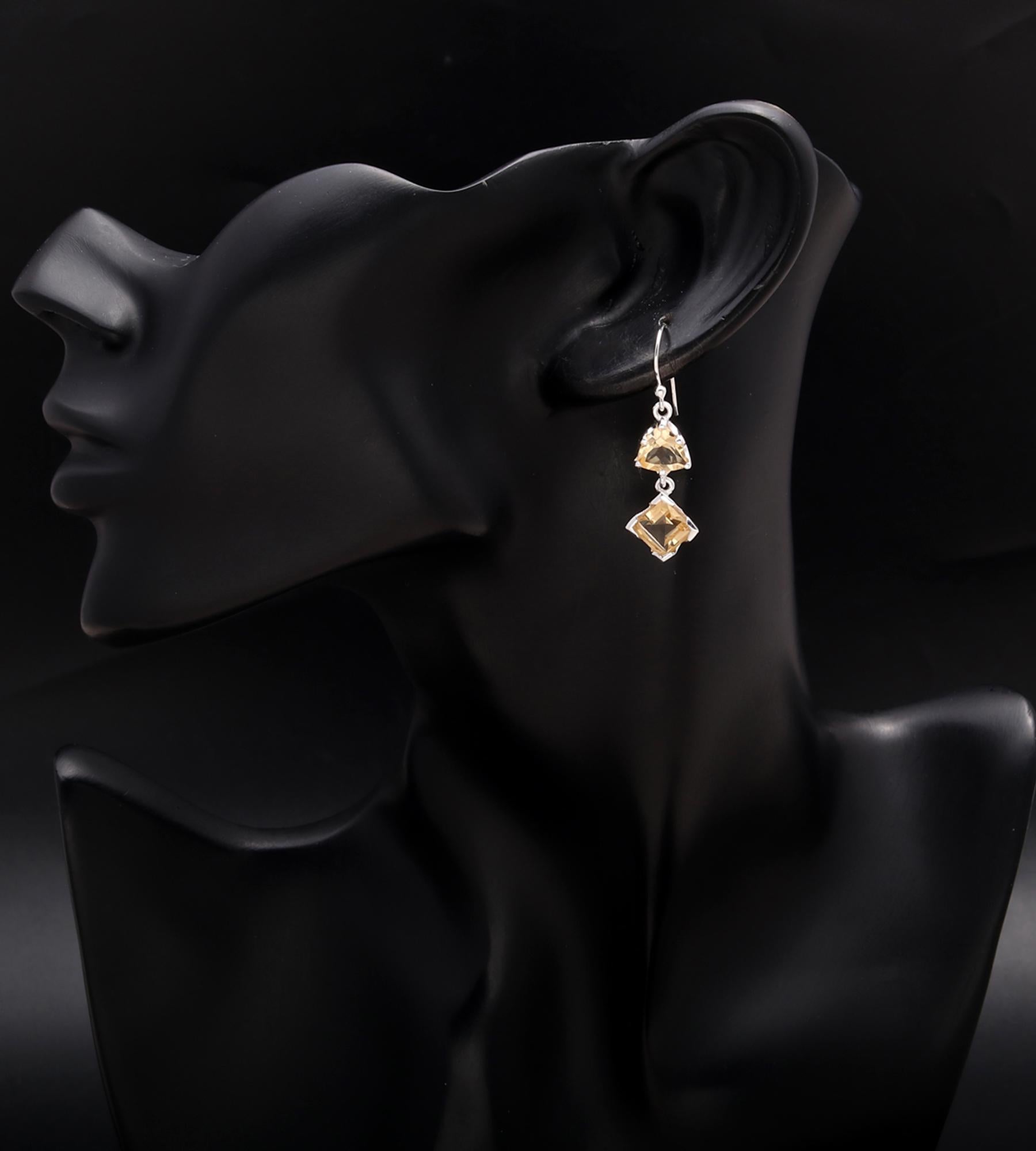 925 Silver Citrine Dangle Earrings