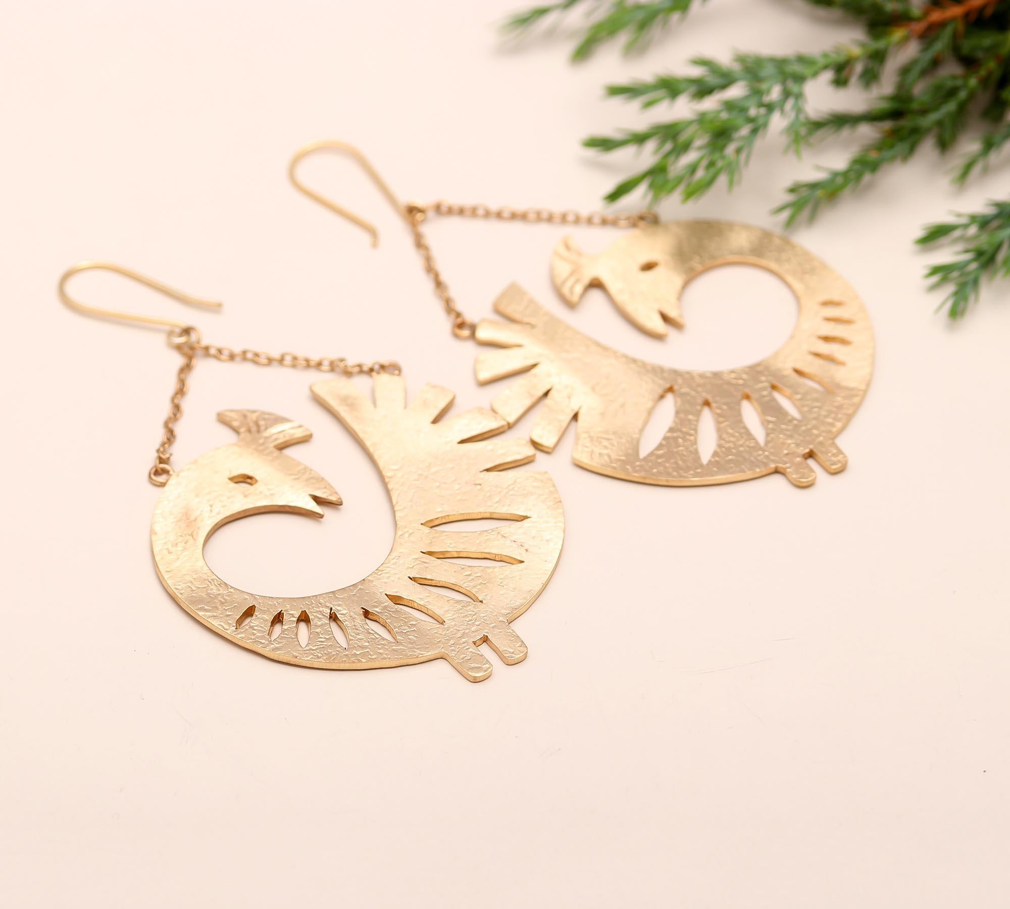 Designer Brass Peacock Earrings