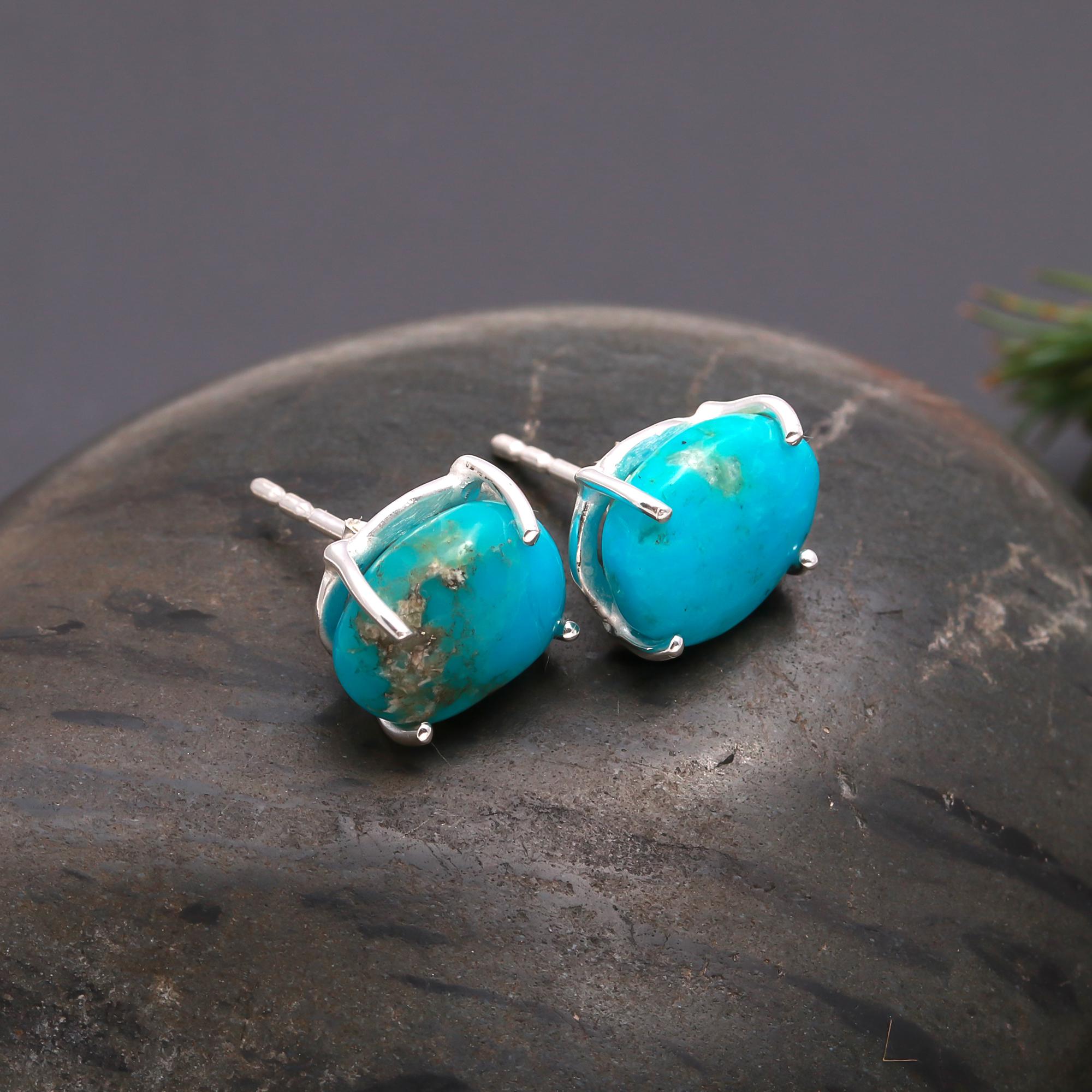 925 Silver Natural Turquoise Stud Earrings