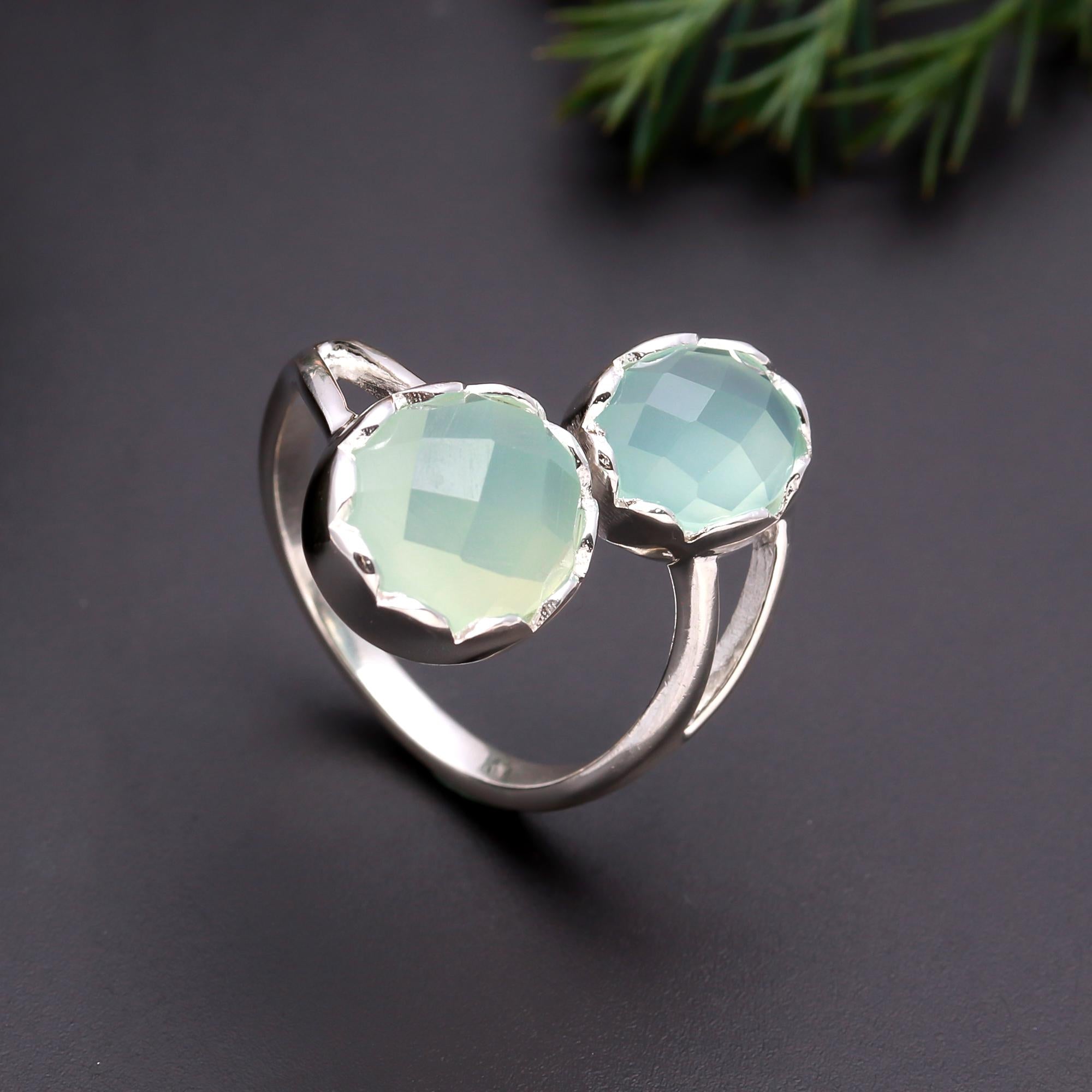 925 Silver Green Chalcedony Ring