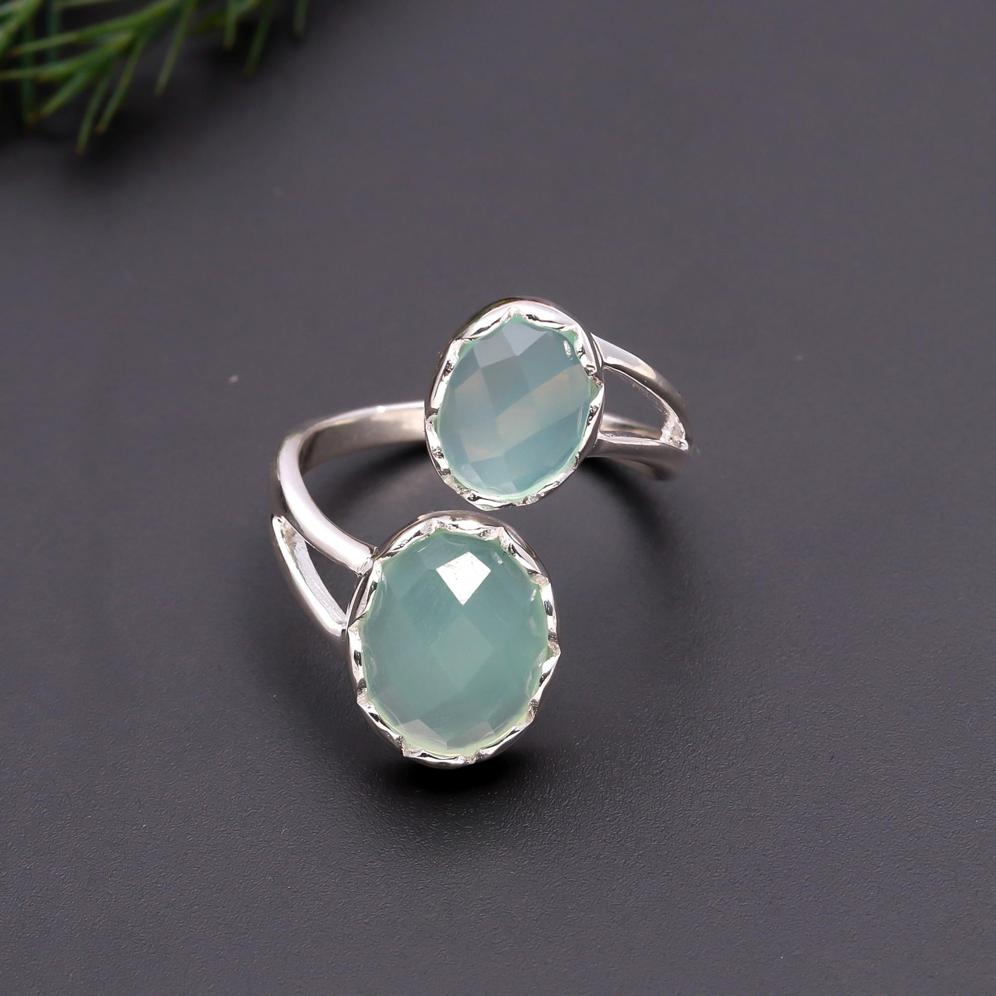 925 Silver Green Chalcedony Ring