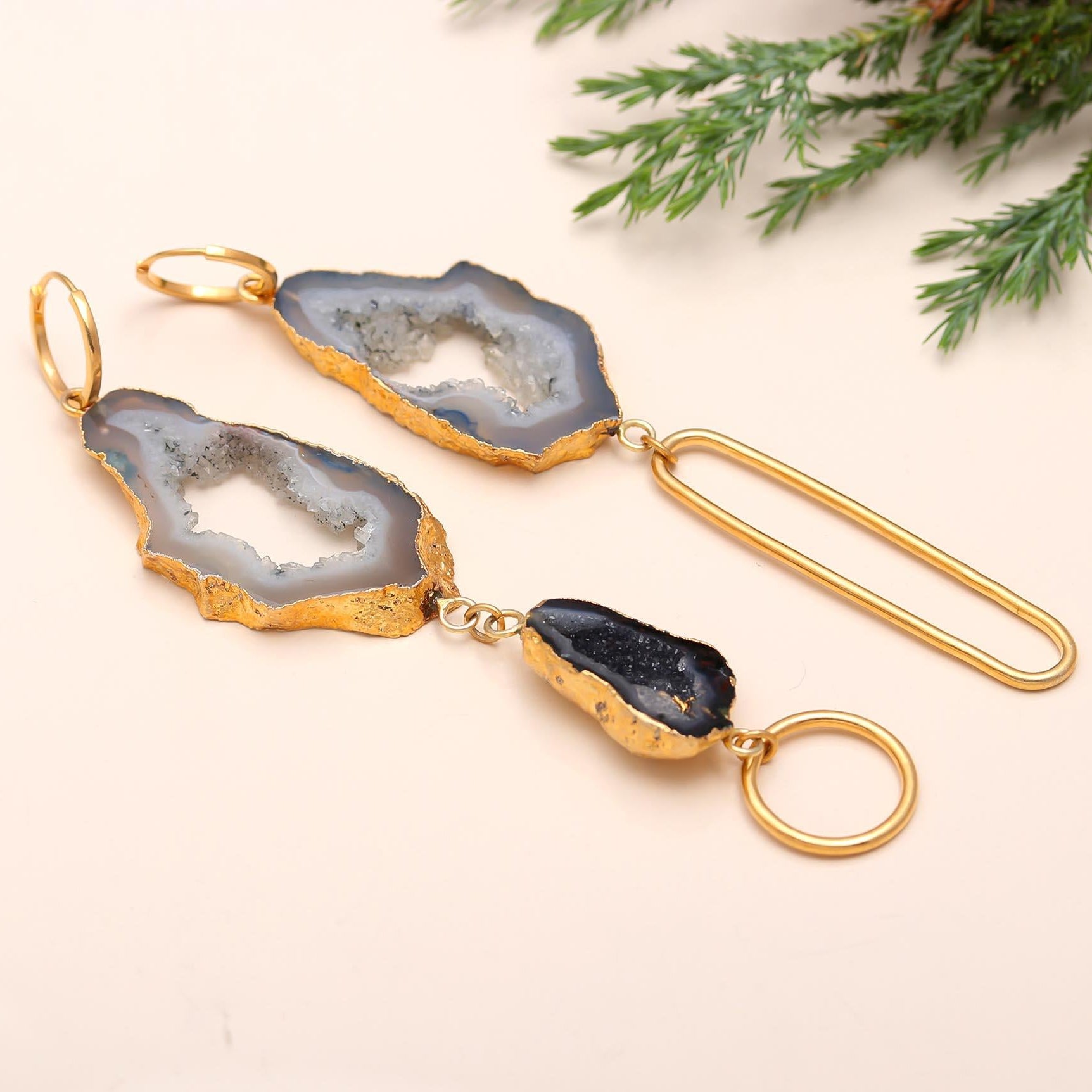 The Asymmetric Geode: Raw Agate Slice Earrings