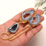 Brass Tobacco Geode Slice Agate Drusy Earrings  Hypoallergenic