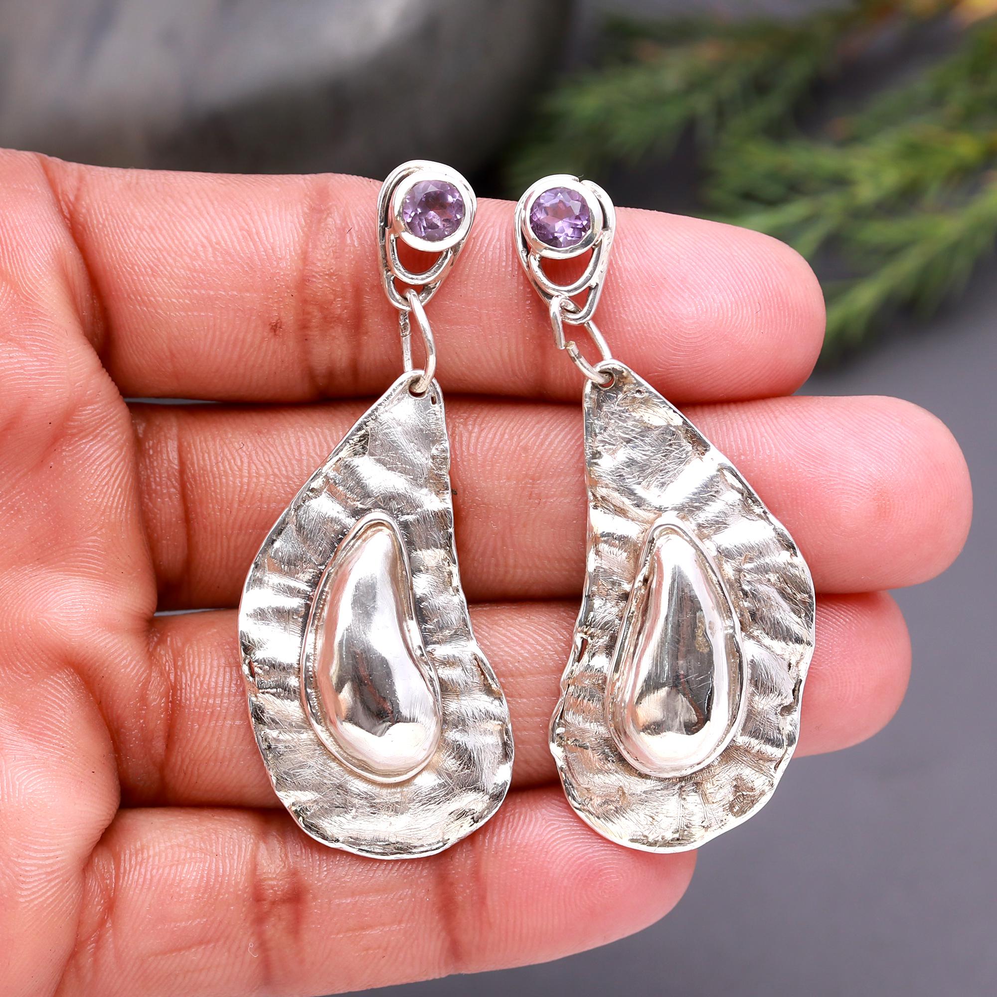 925 Silver Textured Pearl Drop Earrings