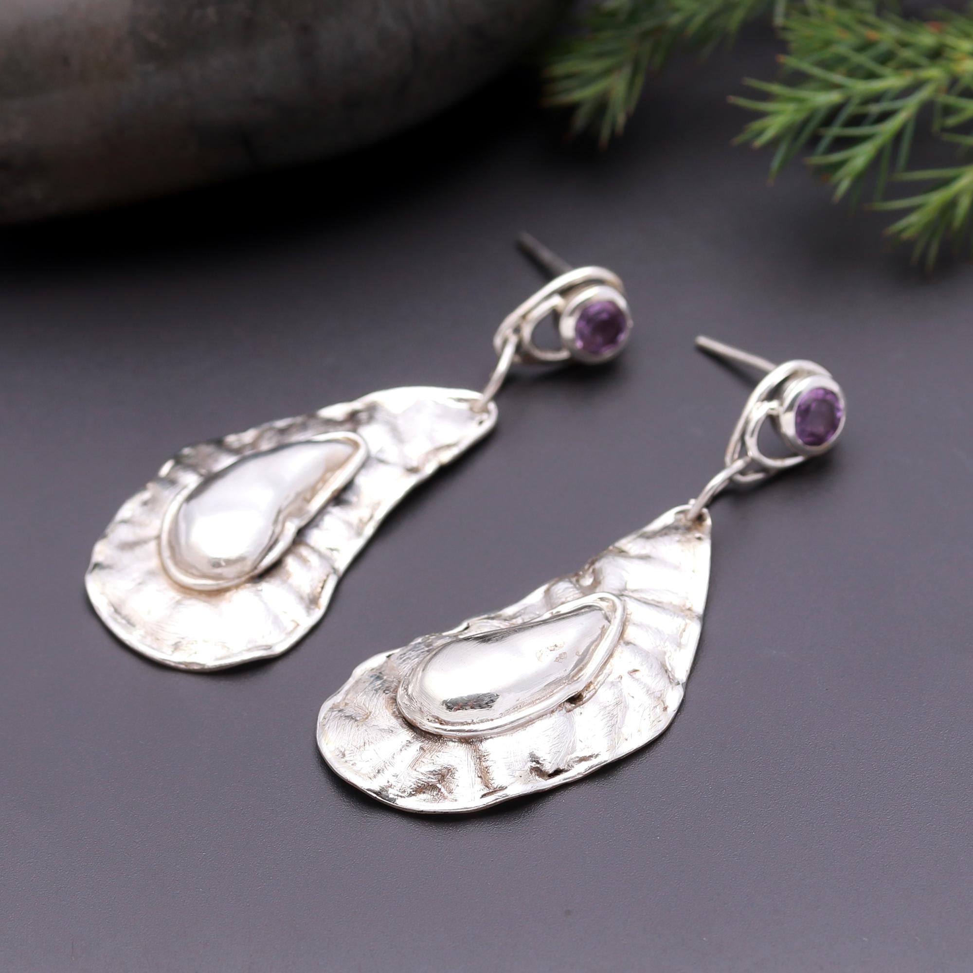 925 Silver Textured Pearl Drop Earrings