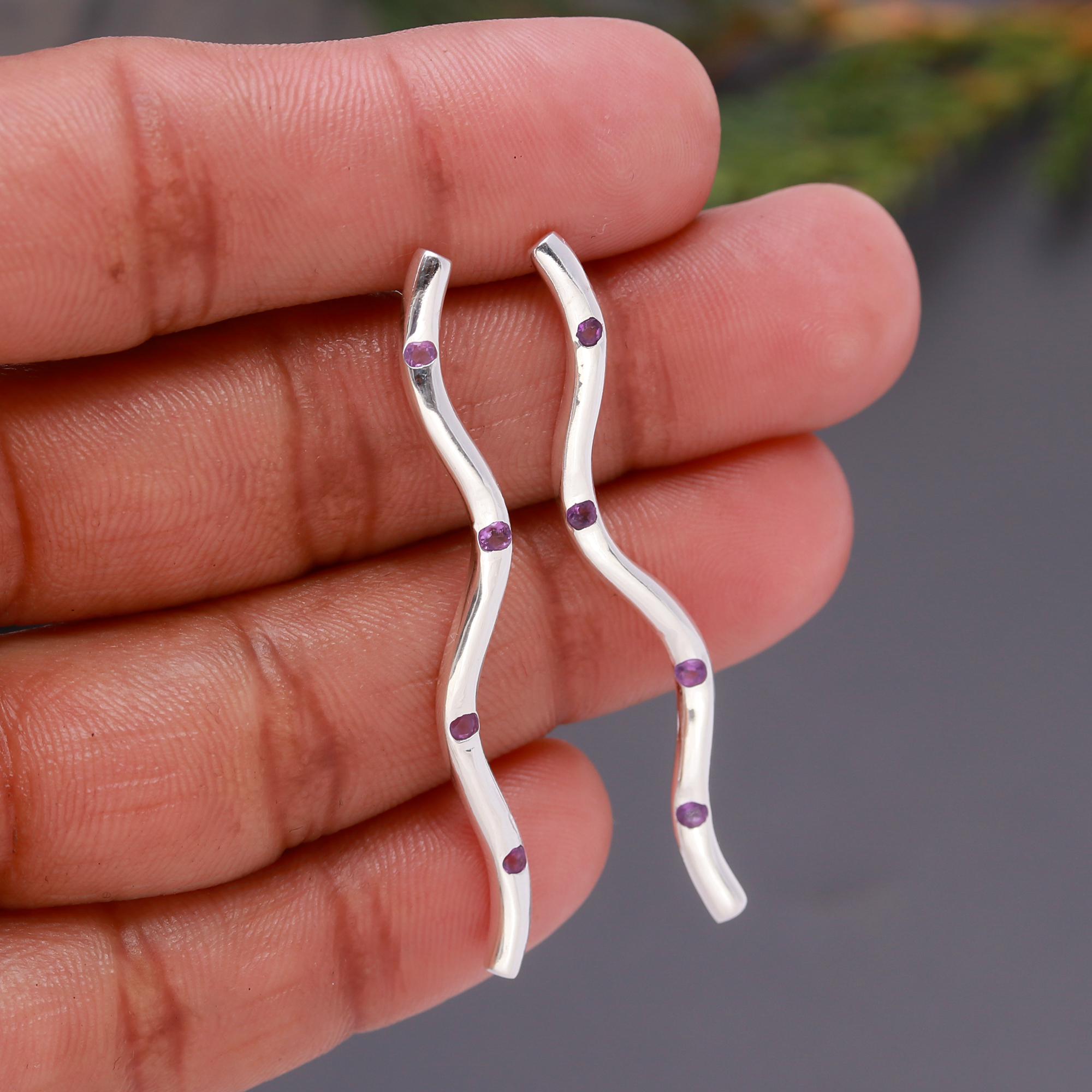 925 Silver Wavy Bar Earrings