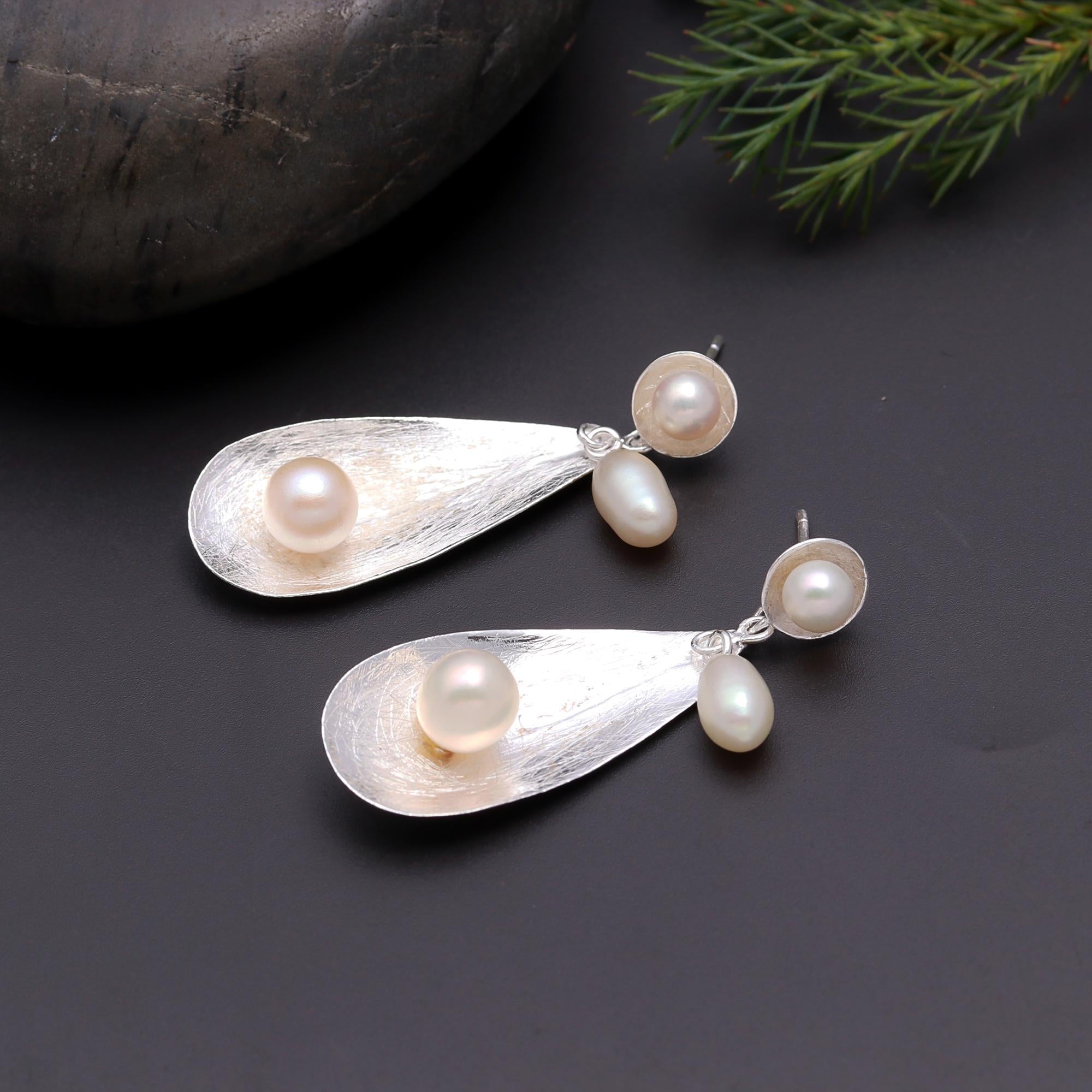 925 Silver Brushed Teardrop Earrings