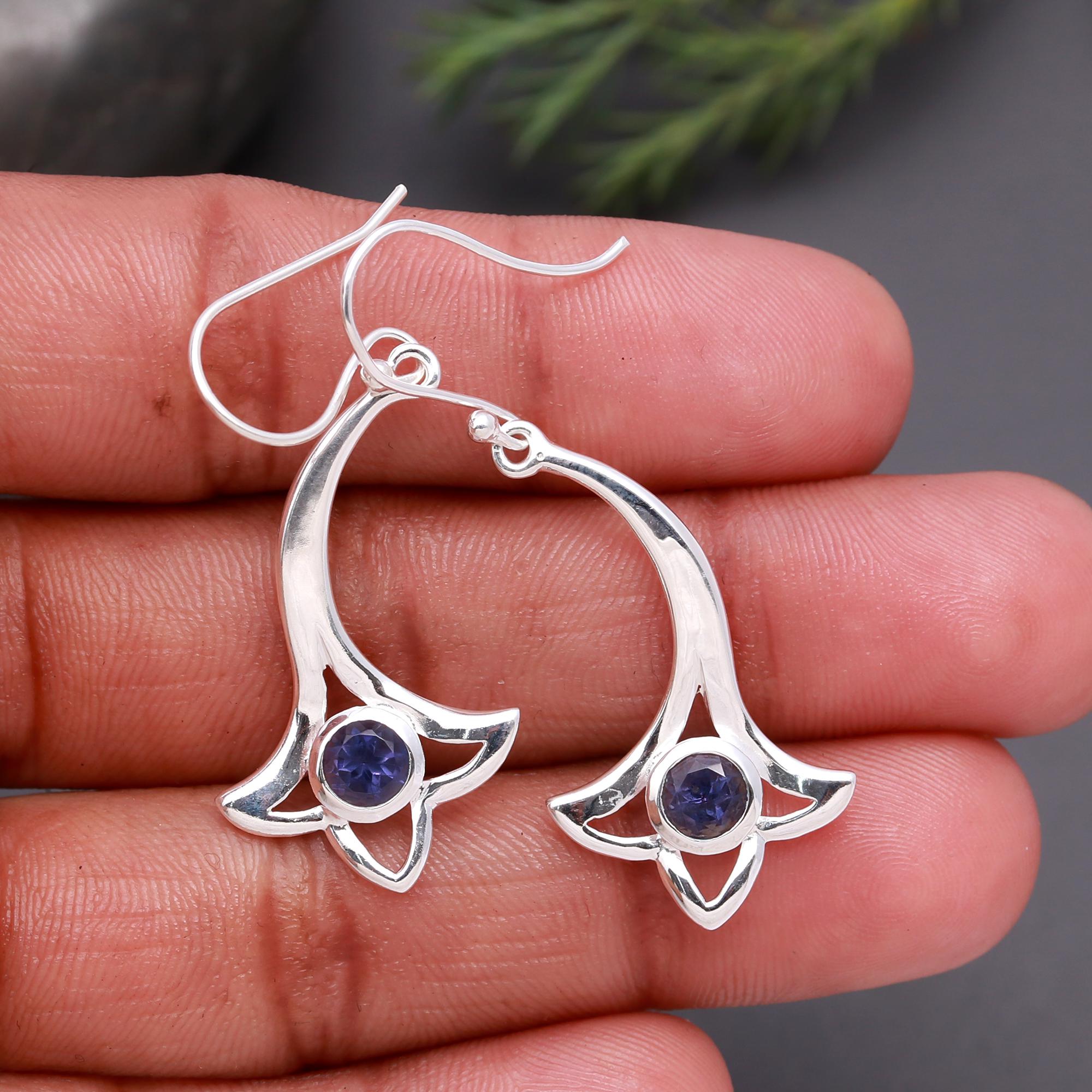 925 Silver Blue Iolite Dangle Earrings