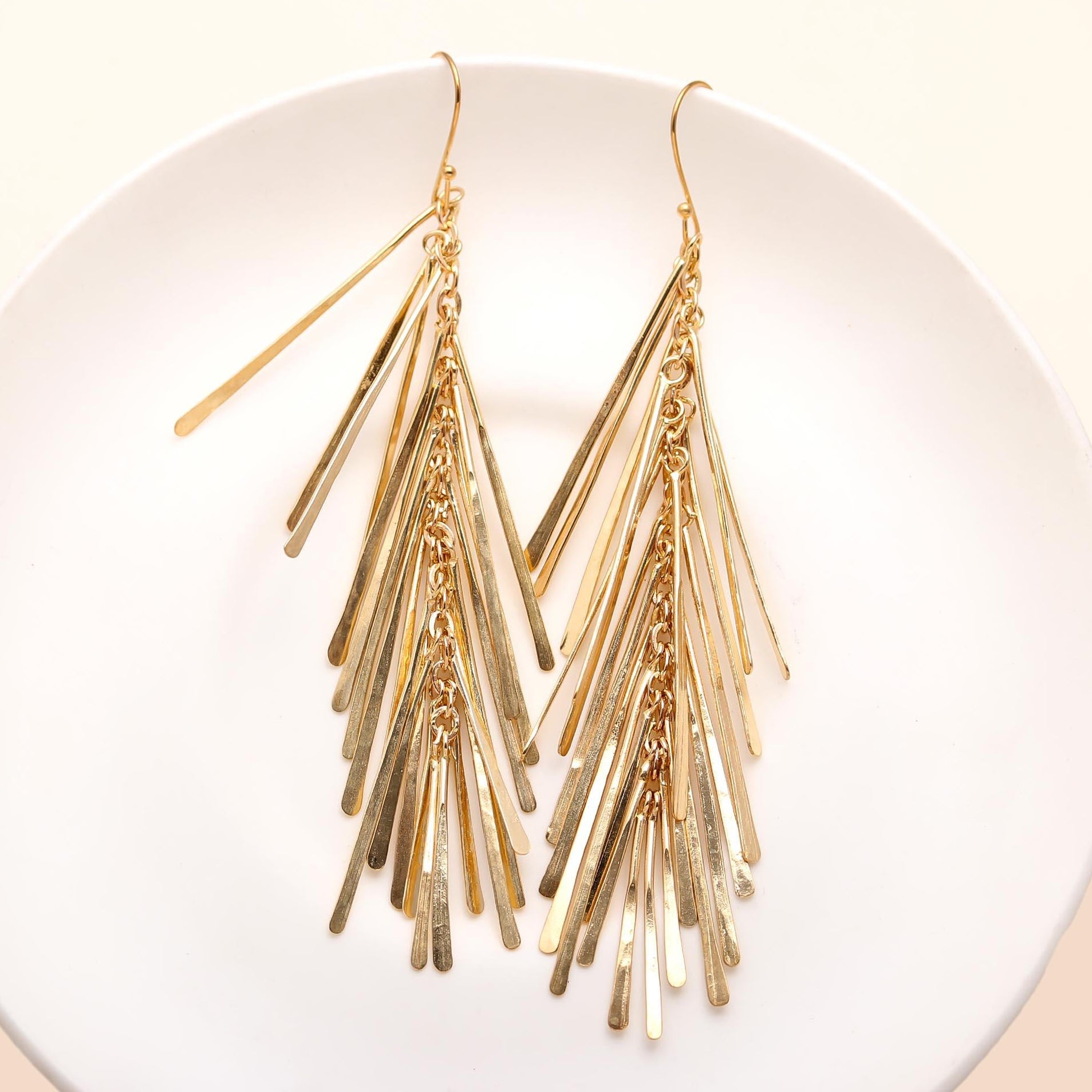 The Golden Ray Fringe: Linear Bar Tassel Earrings