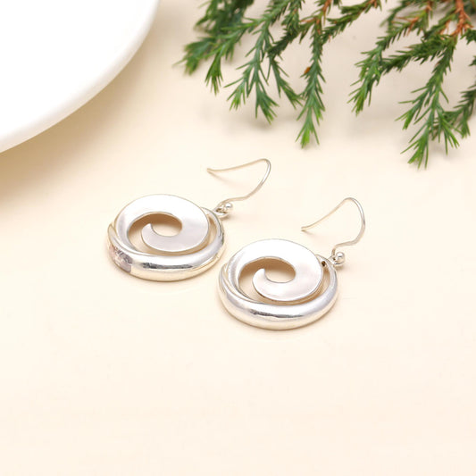 Convex Round Disc Dangle Earrings in Sterling Silver