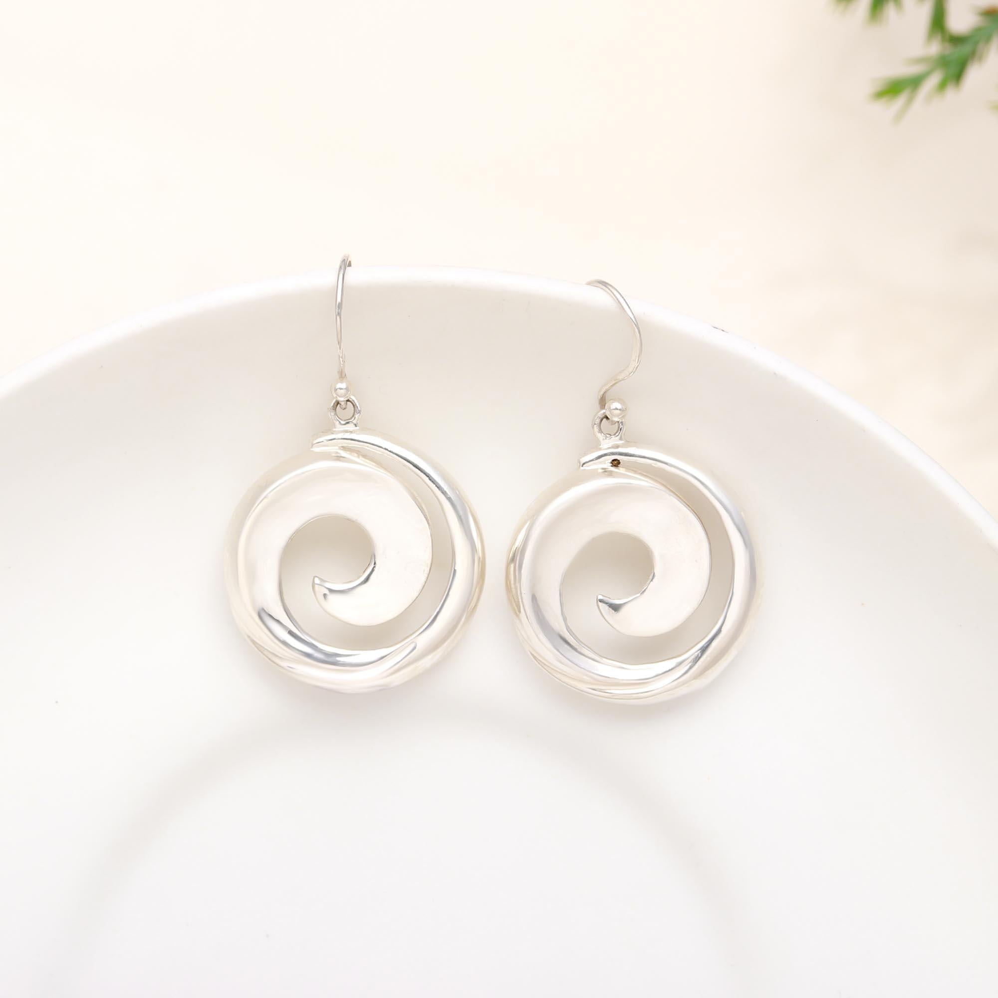 925 Sterling Silver Swirl Dangle Earrings