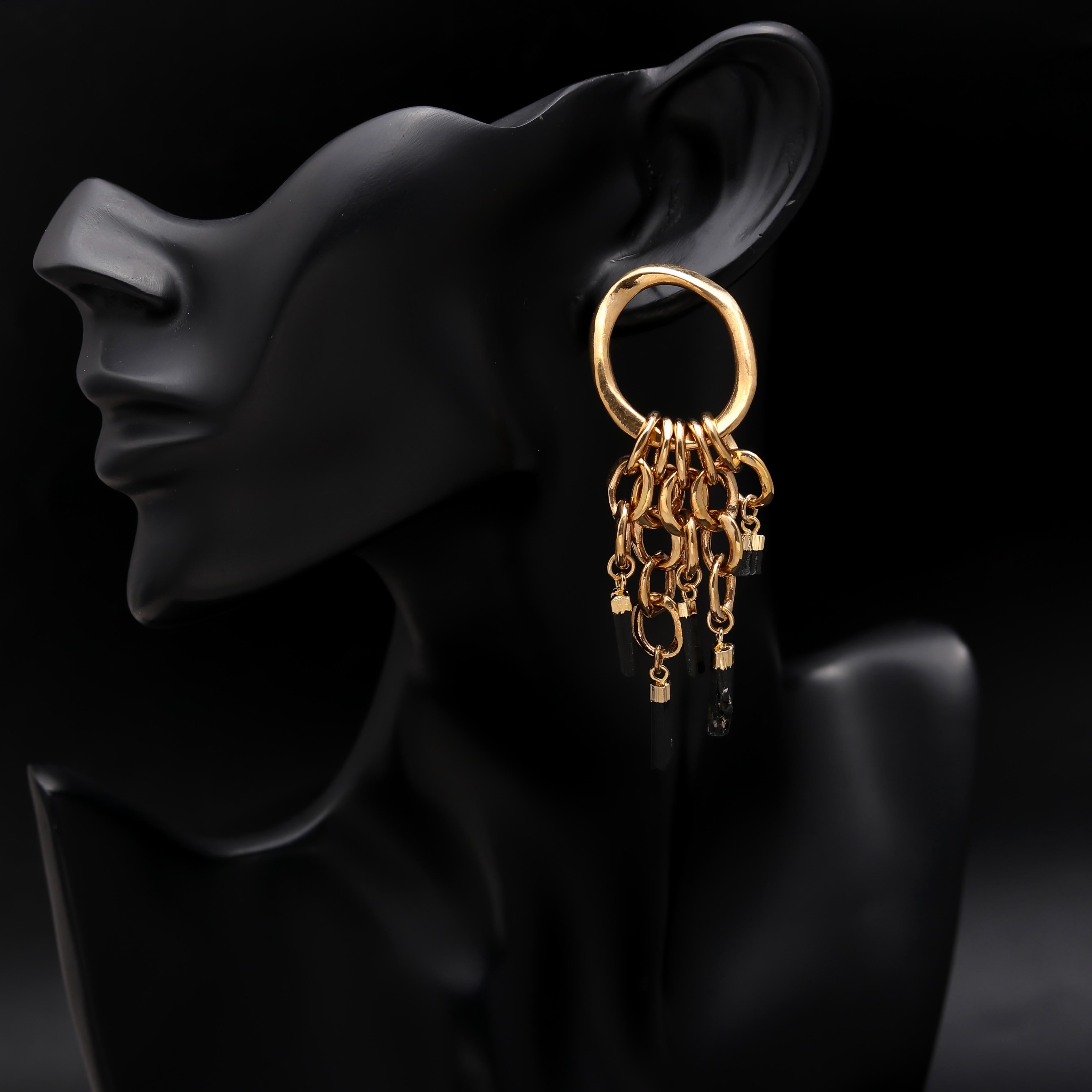 925 Silver Black Tourmaline Chain Drop Earrings